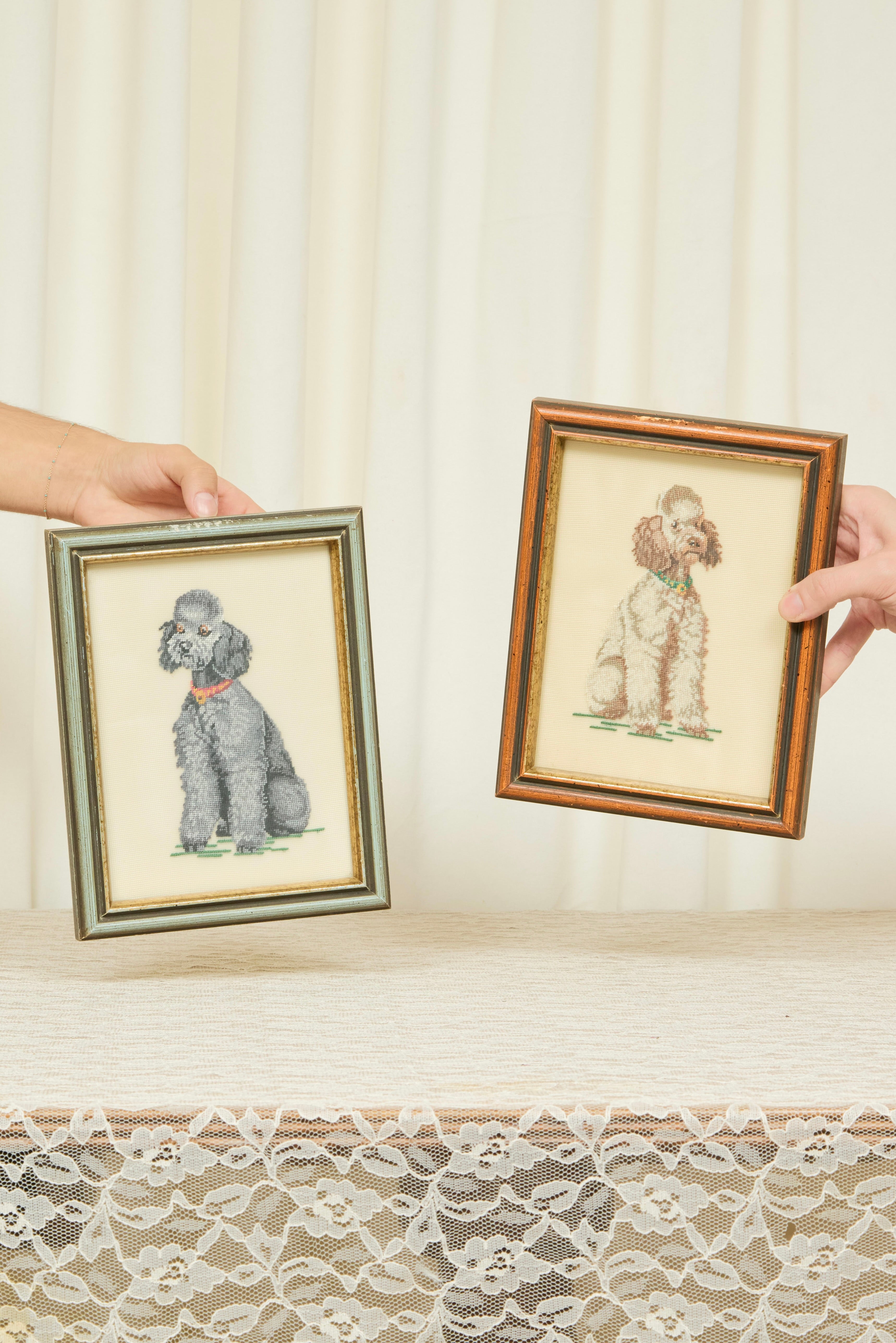 Vintage Framed Poodle Embroideries Set/2