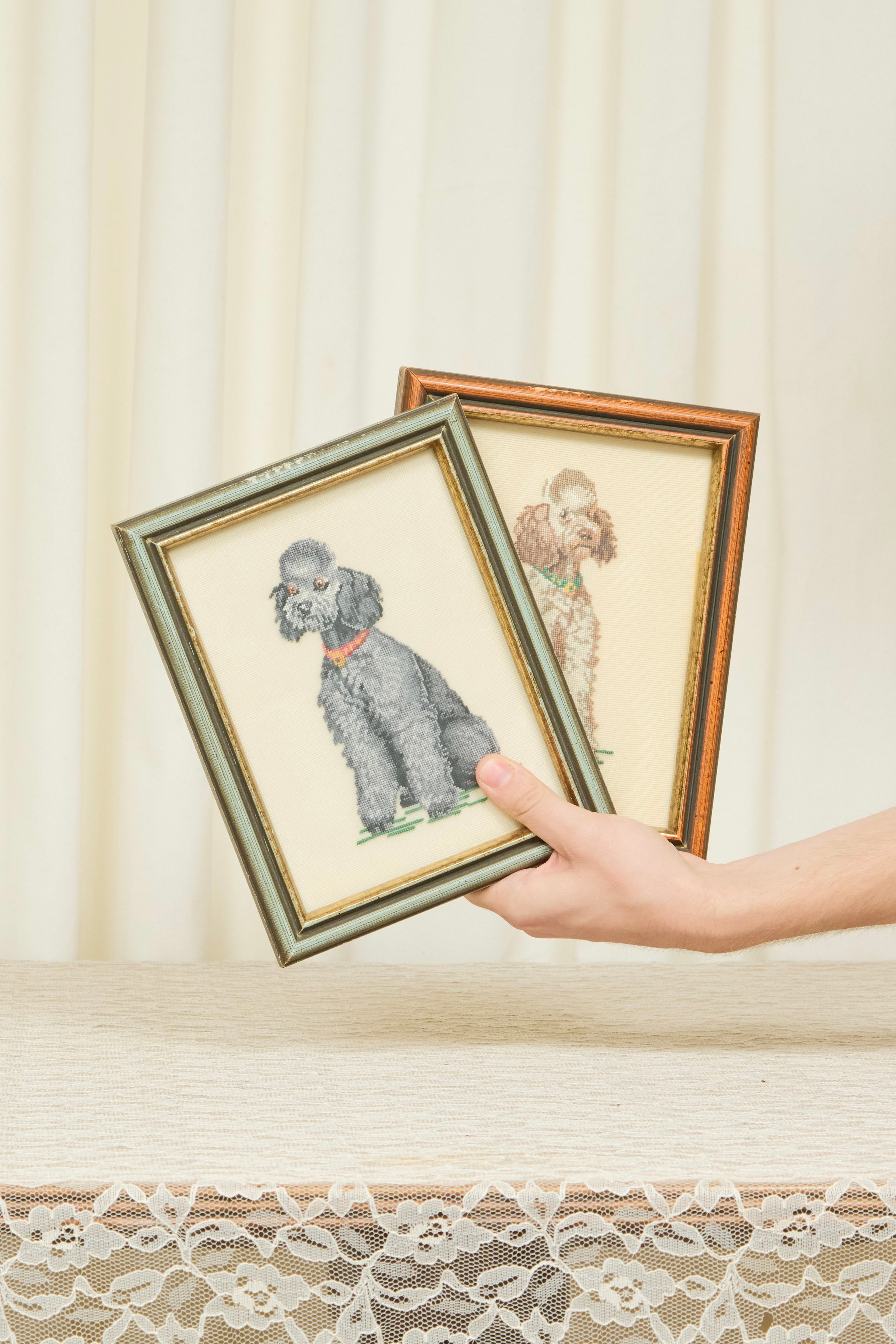 Vintage Framed Poodle Embroideries Set/2