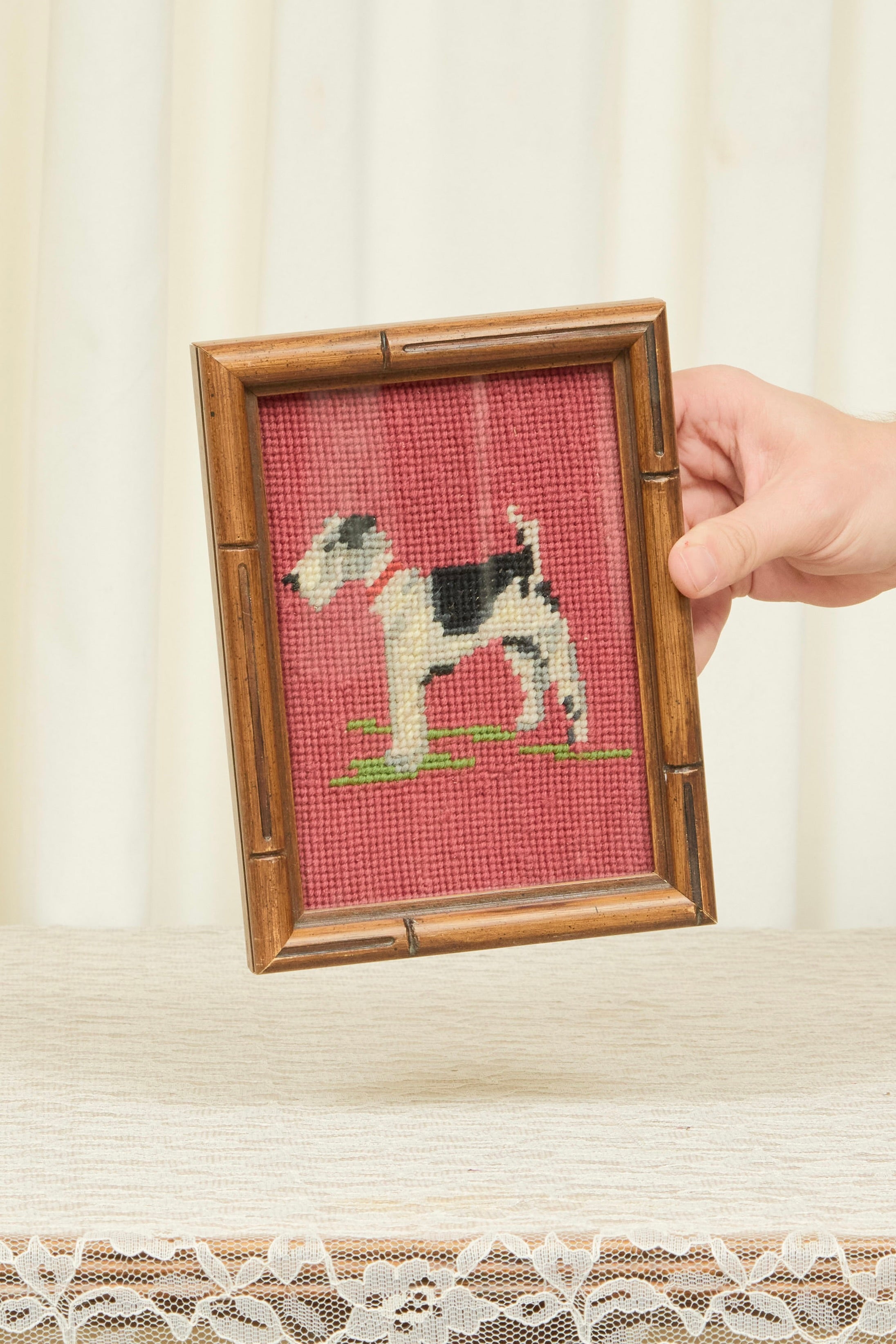 Vintage Framed Terrier Needlepoint