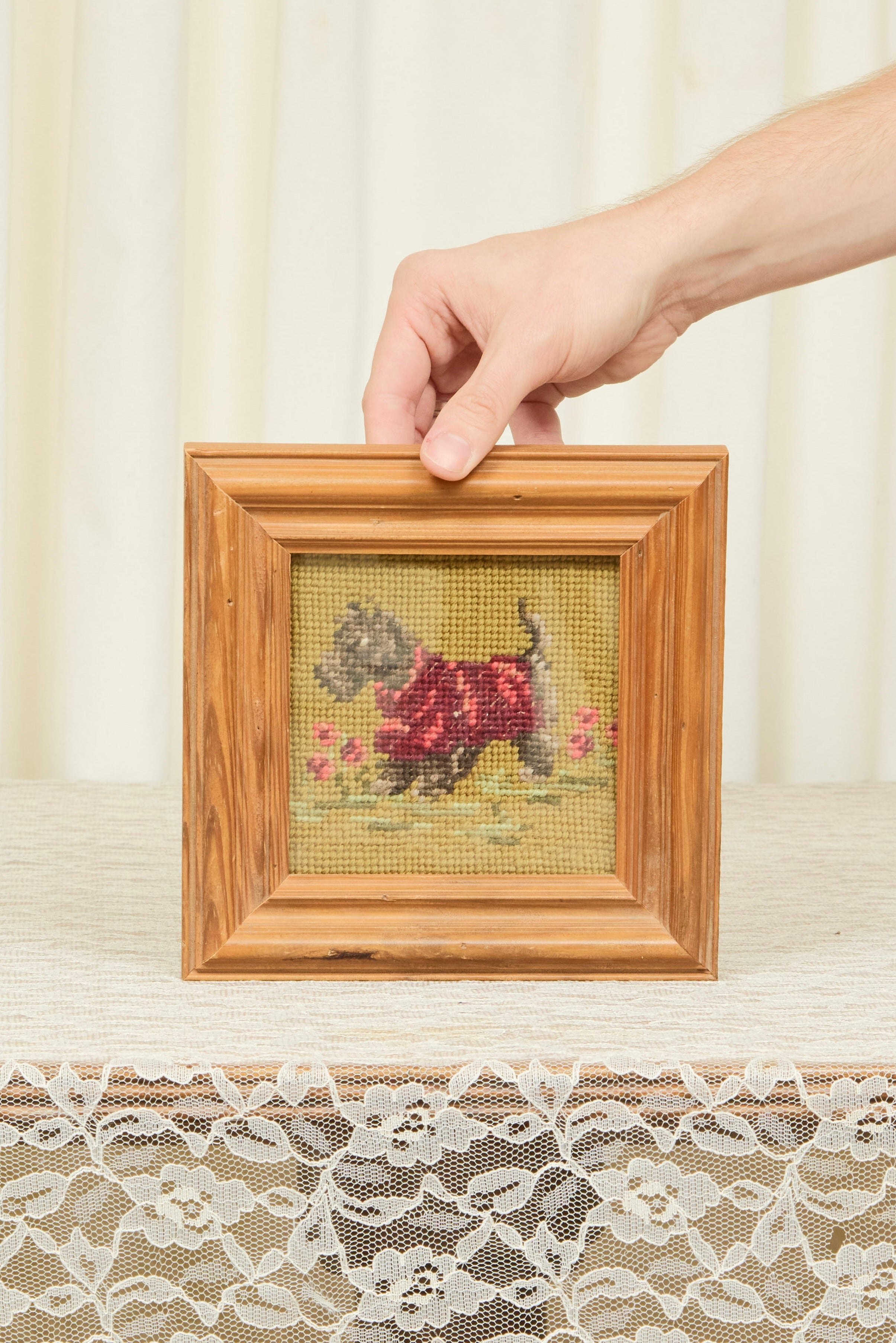 Vintage Terrier Framed Needlepoint