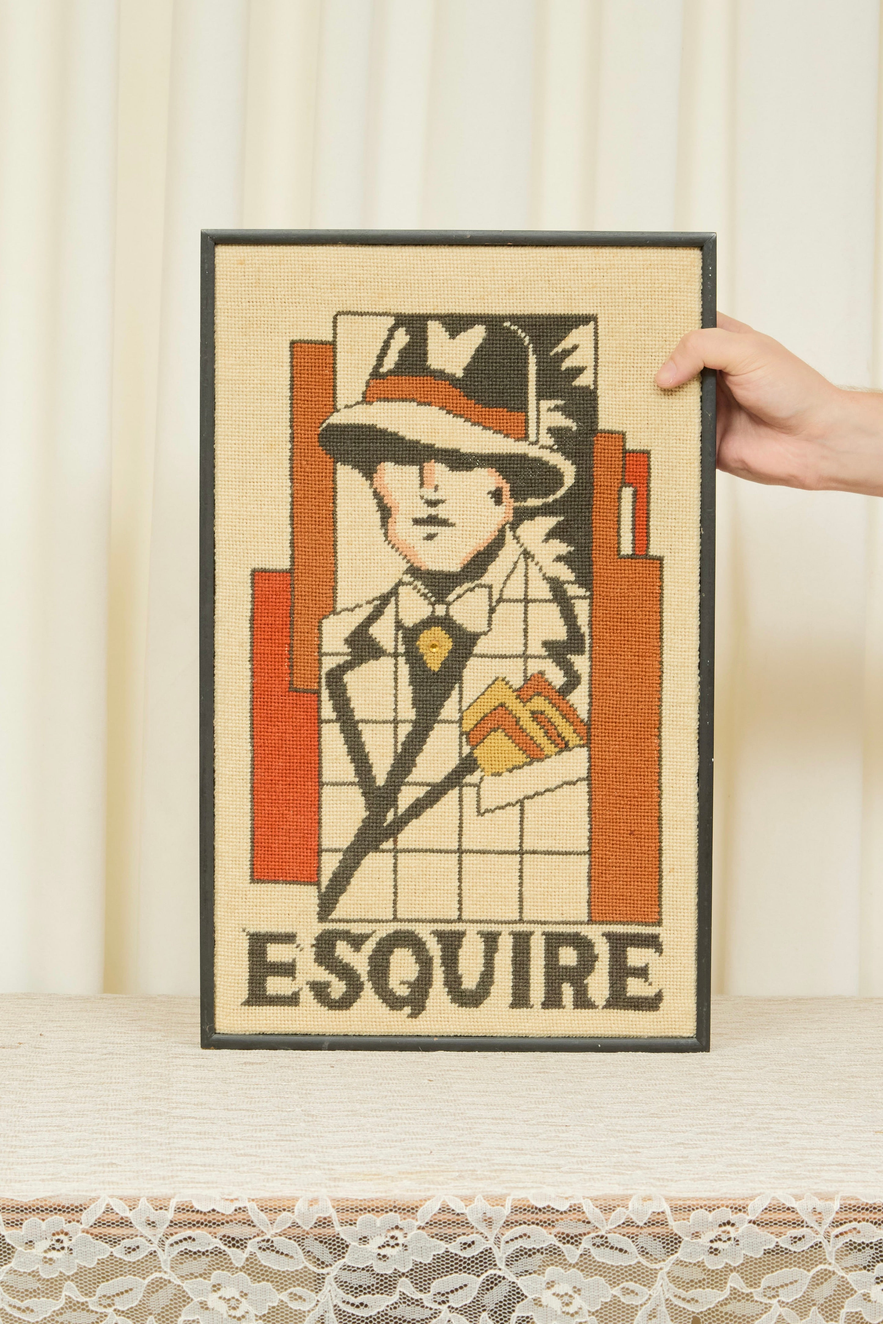 Vintage "Esquire" Framed Needlepoint