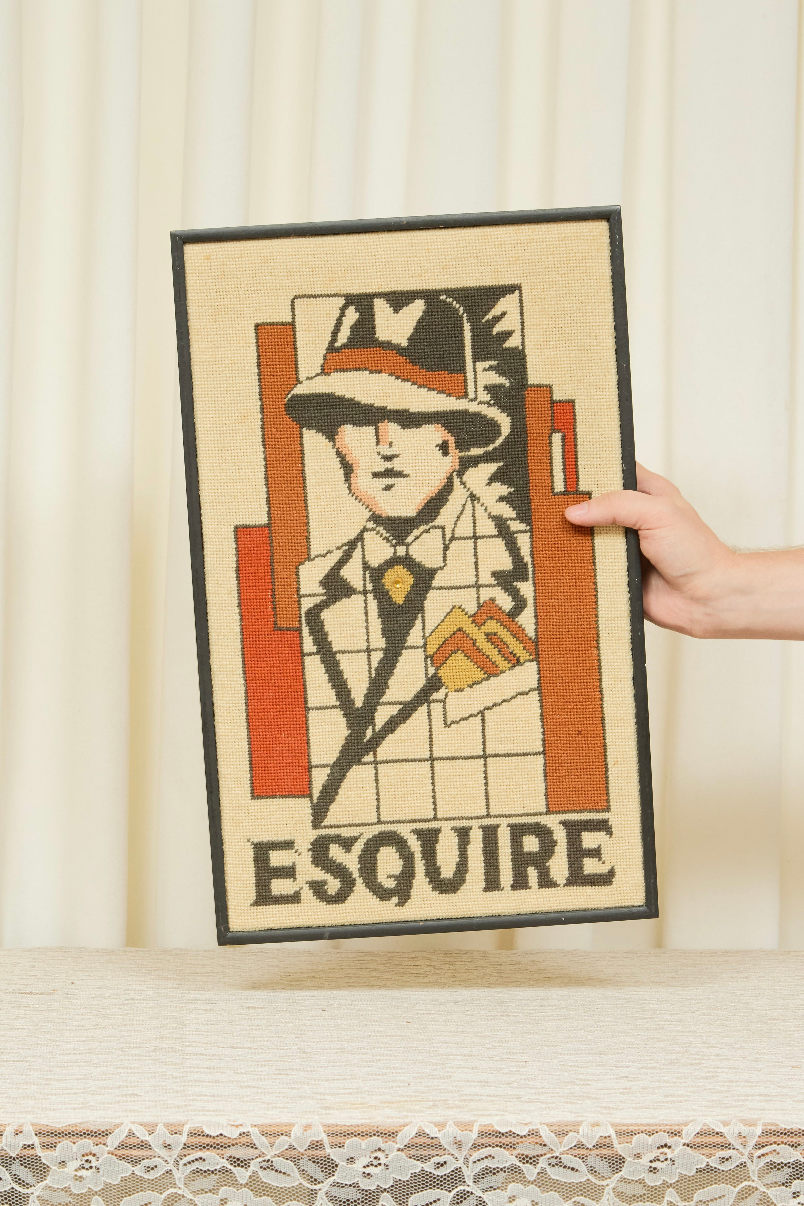 Vintage "Esquire" Framed Needlepoint
