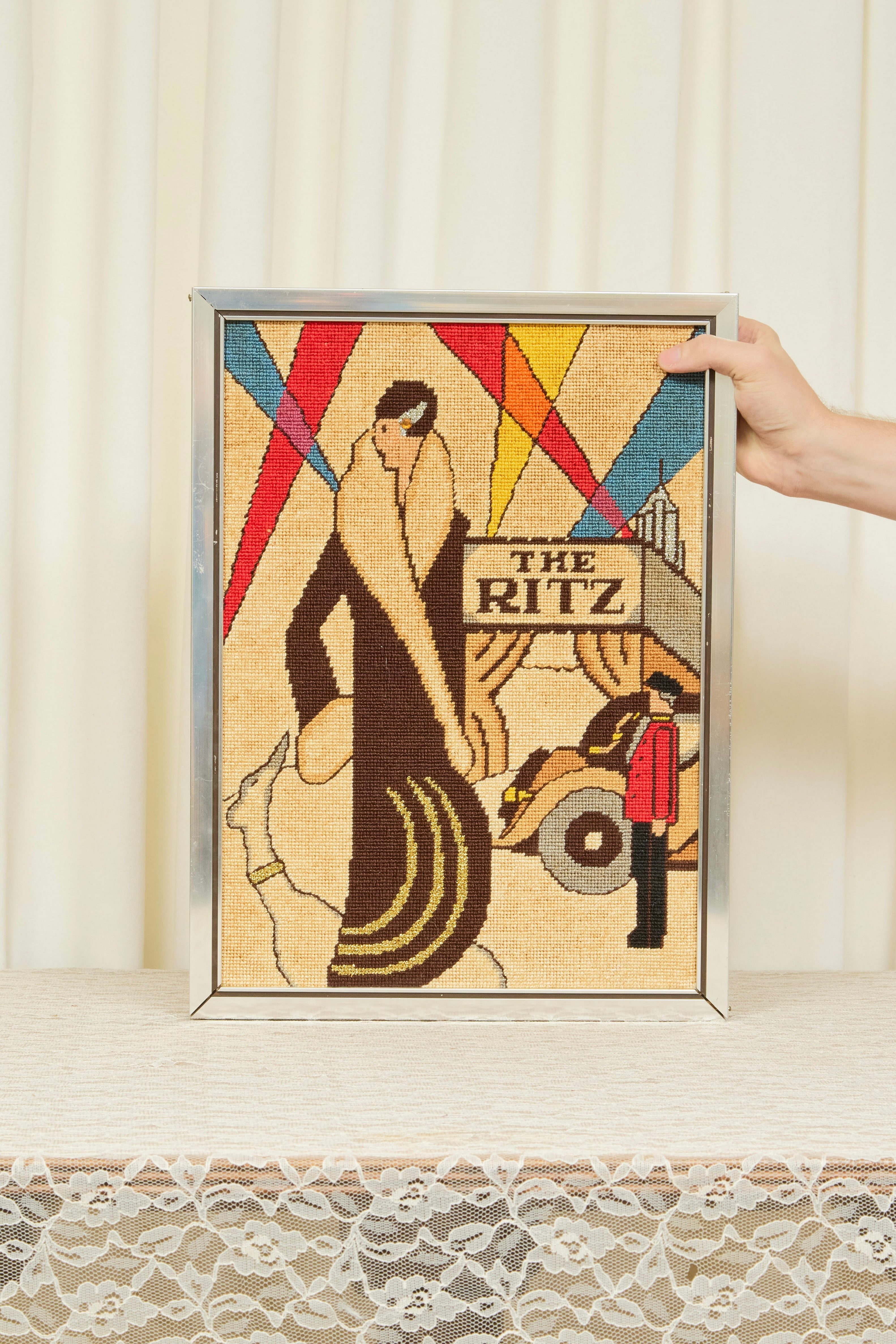 Vintage "The Ritz" Framed Needlepoint
