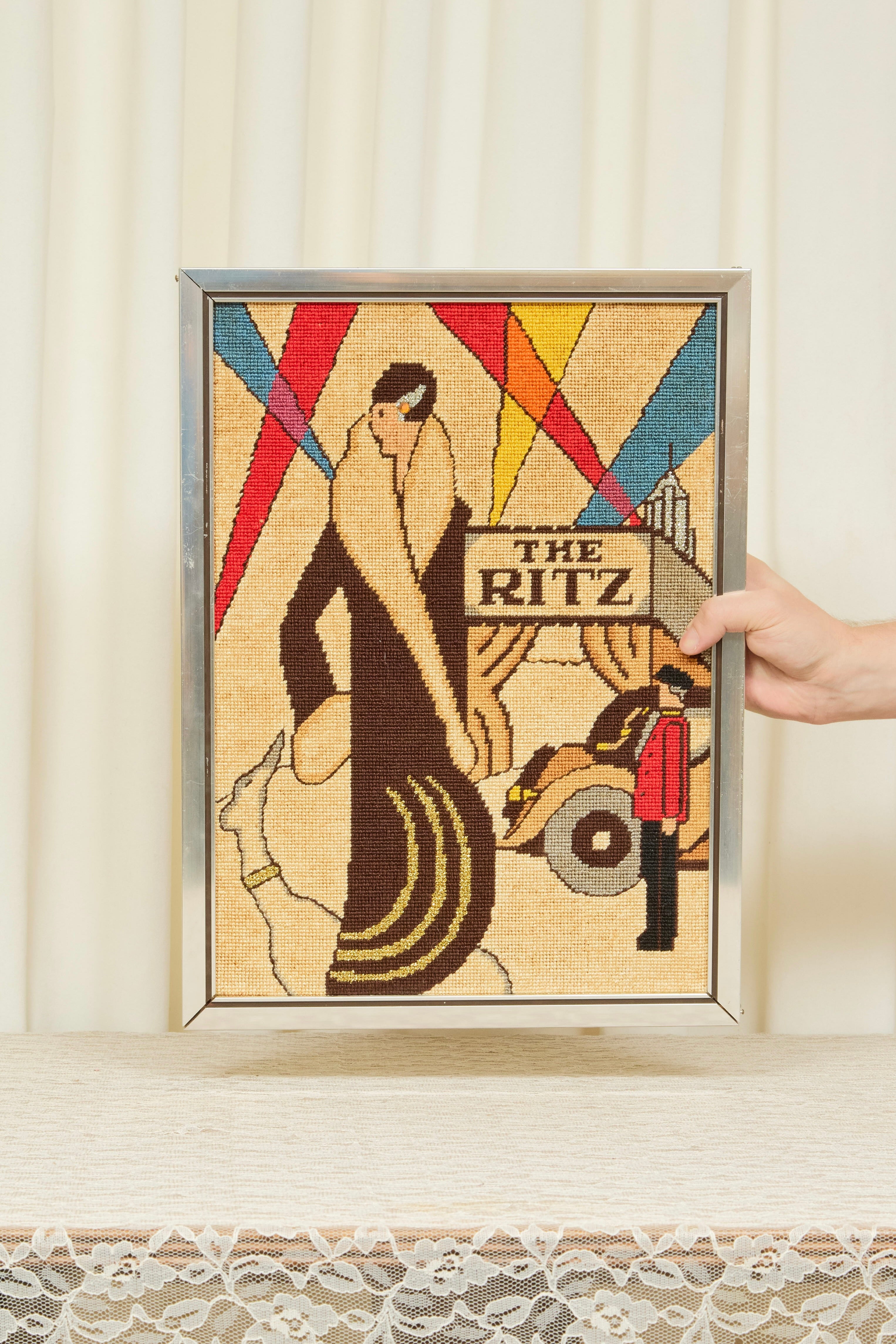 Vintage "The Ritz" Framed Needlepoint