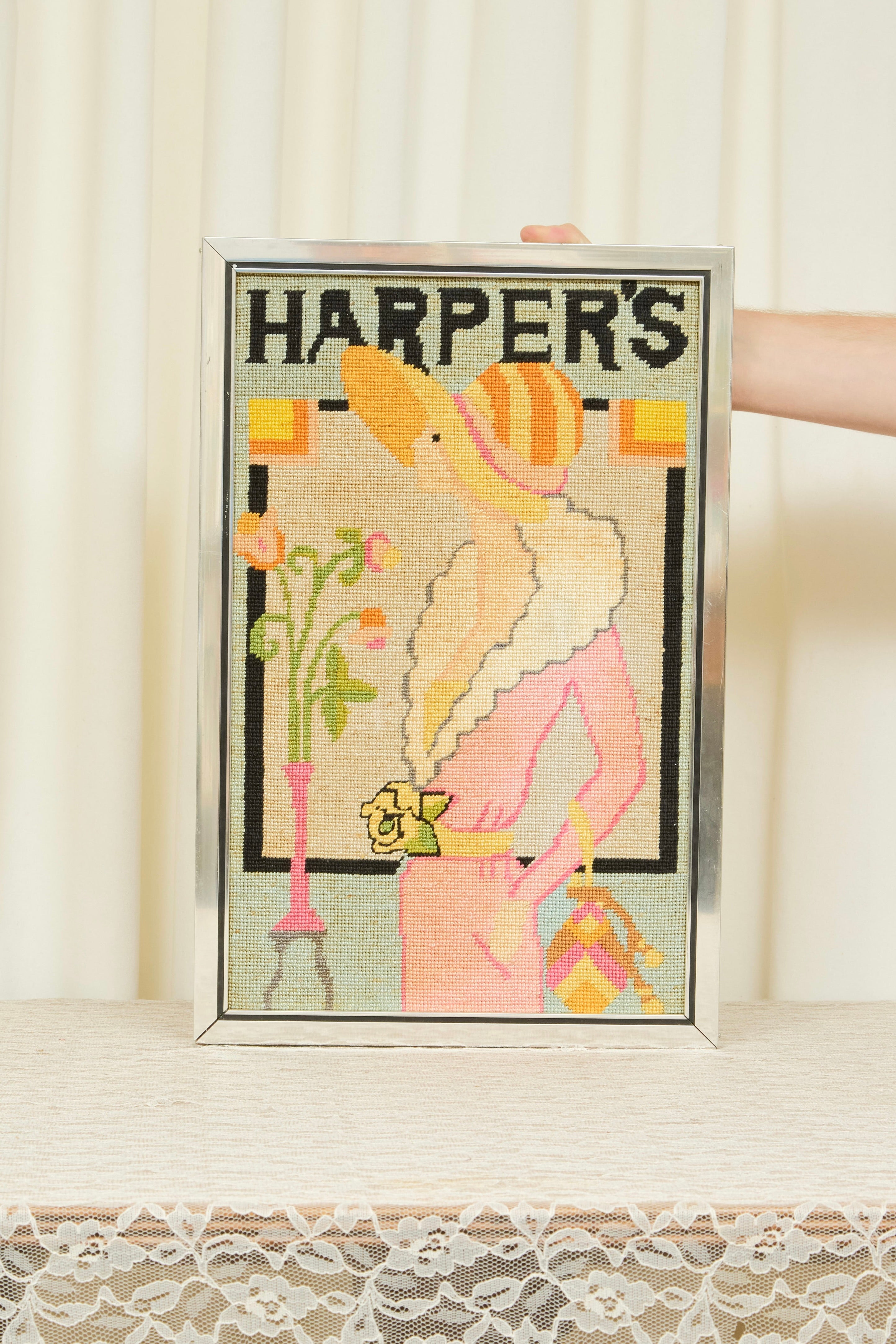 Vintage "Harpers" Framed Needlepoint