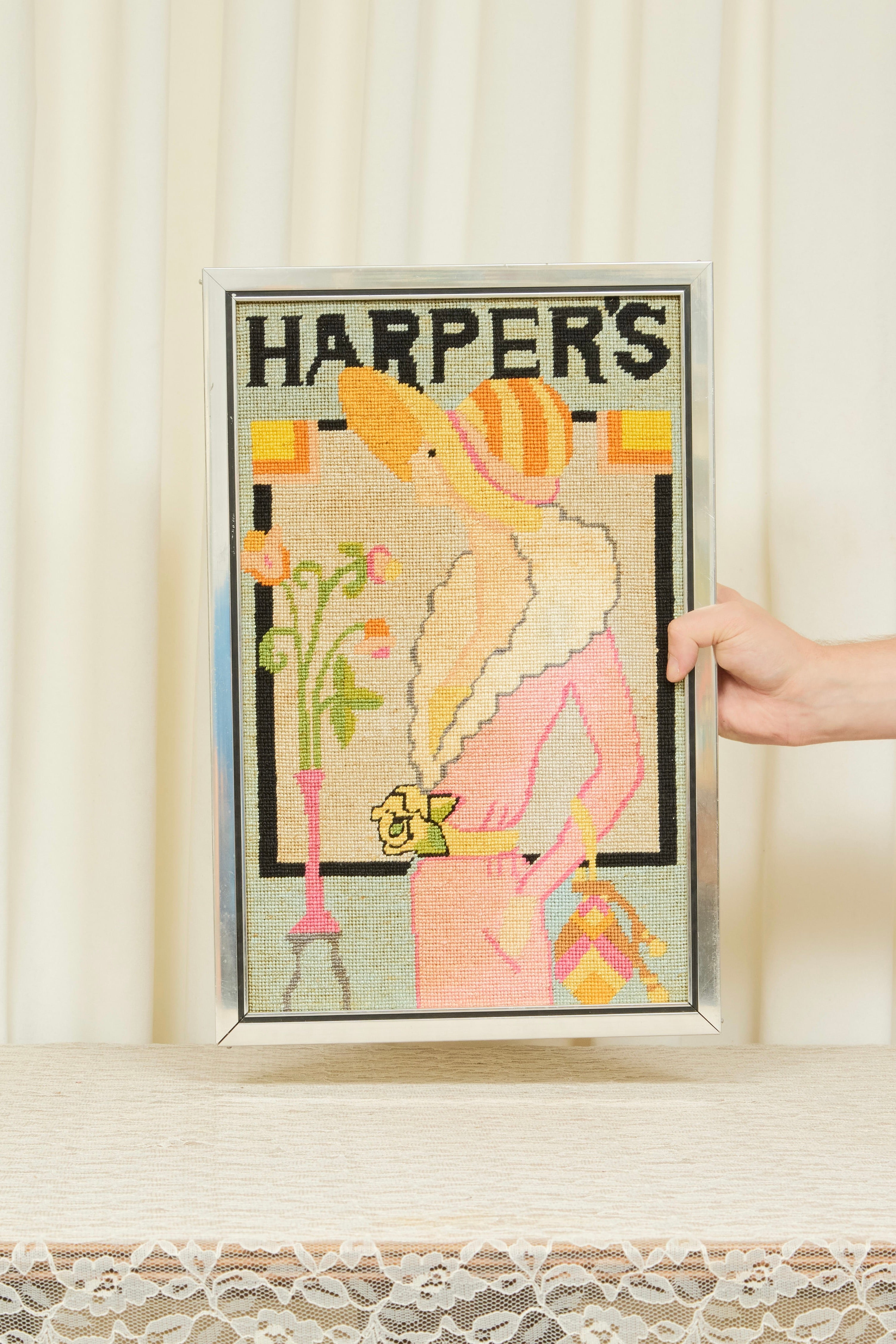 Vintage "Harpers" Framed Needlepoint