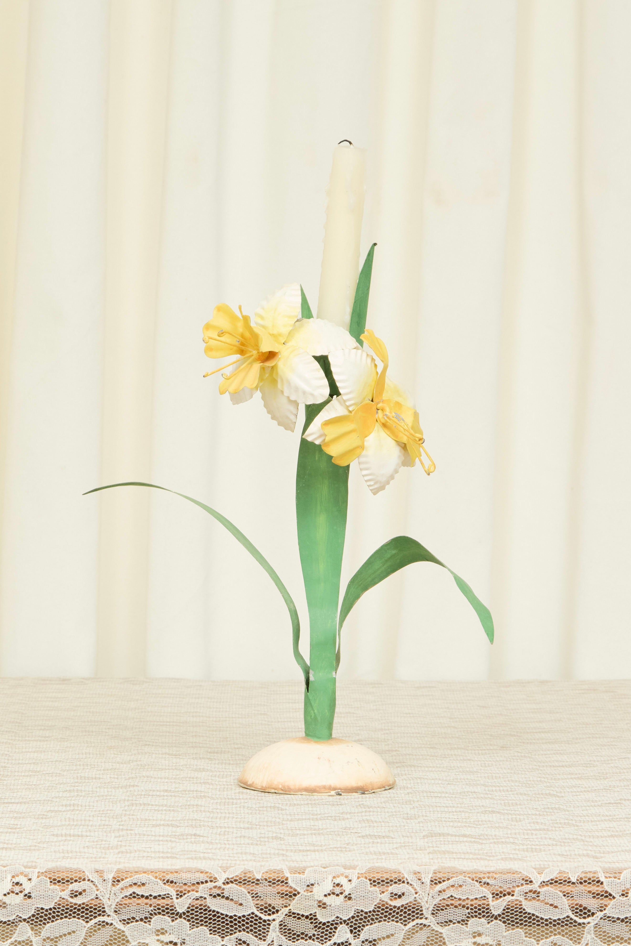 Vintage Daffodil Metal Candle Holder