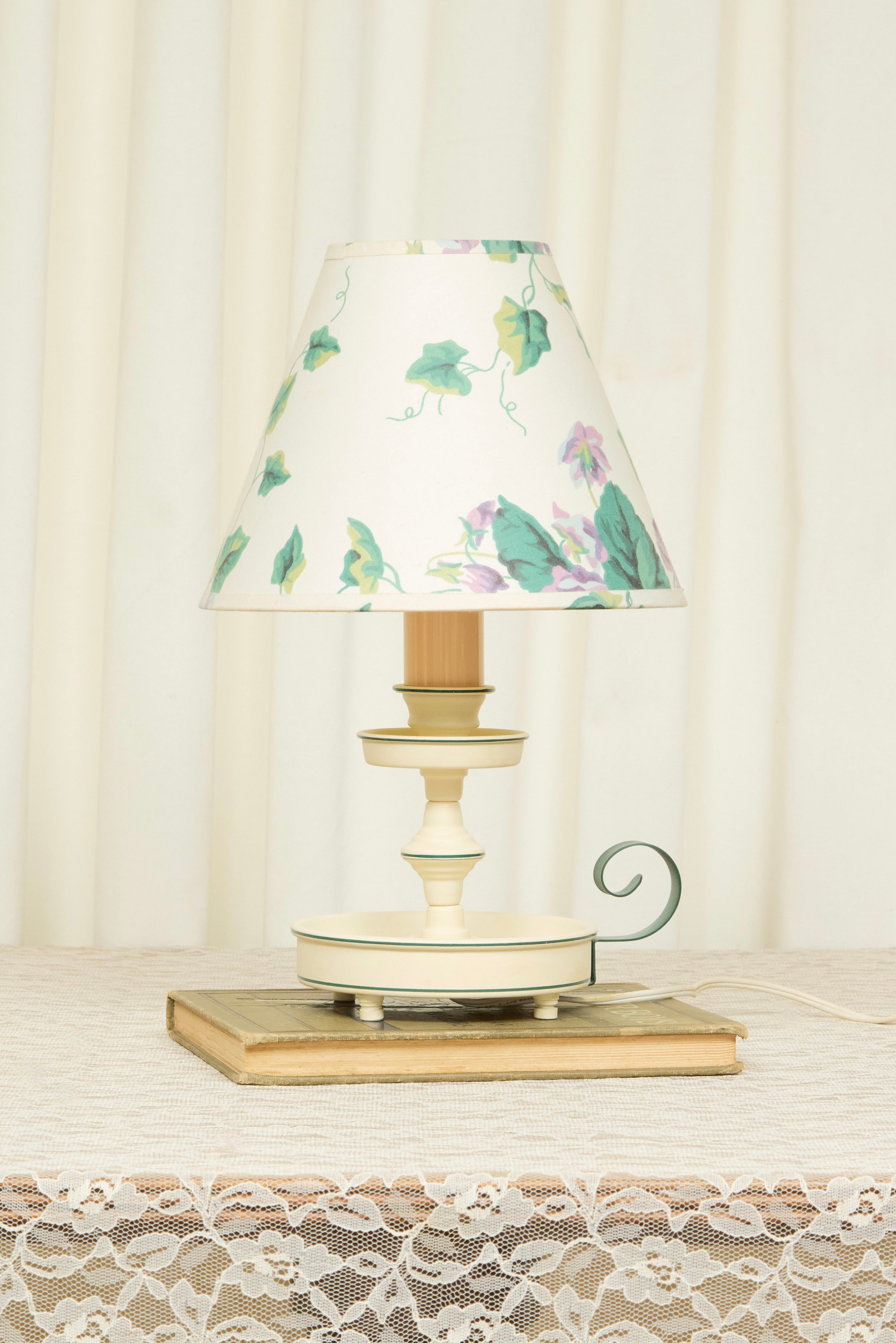 Vintage Candlestick Lamp w/ Ivy Shade