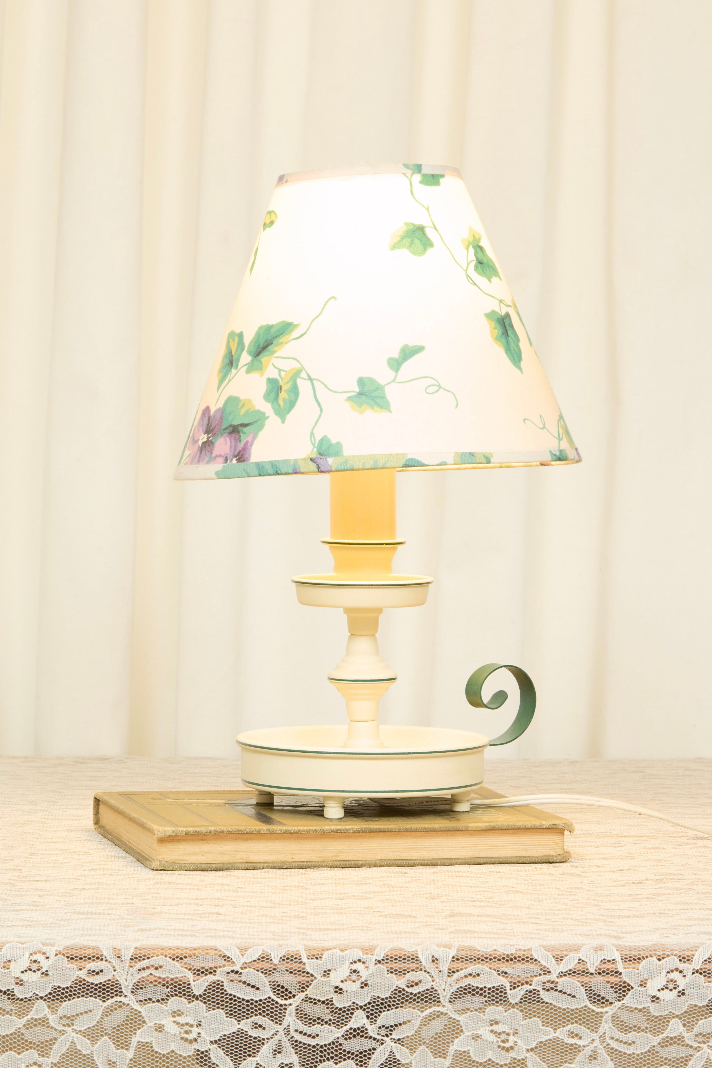 Vintage Candlestick Lamp w/ Ivy Shade