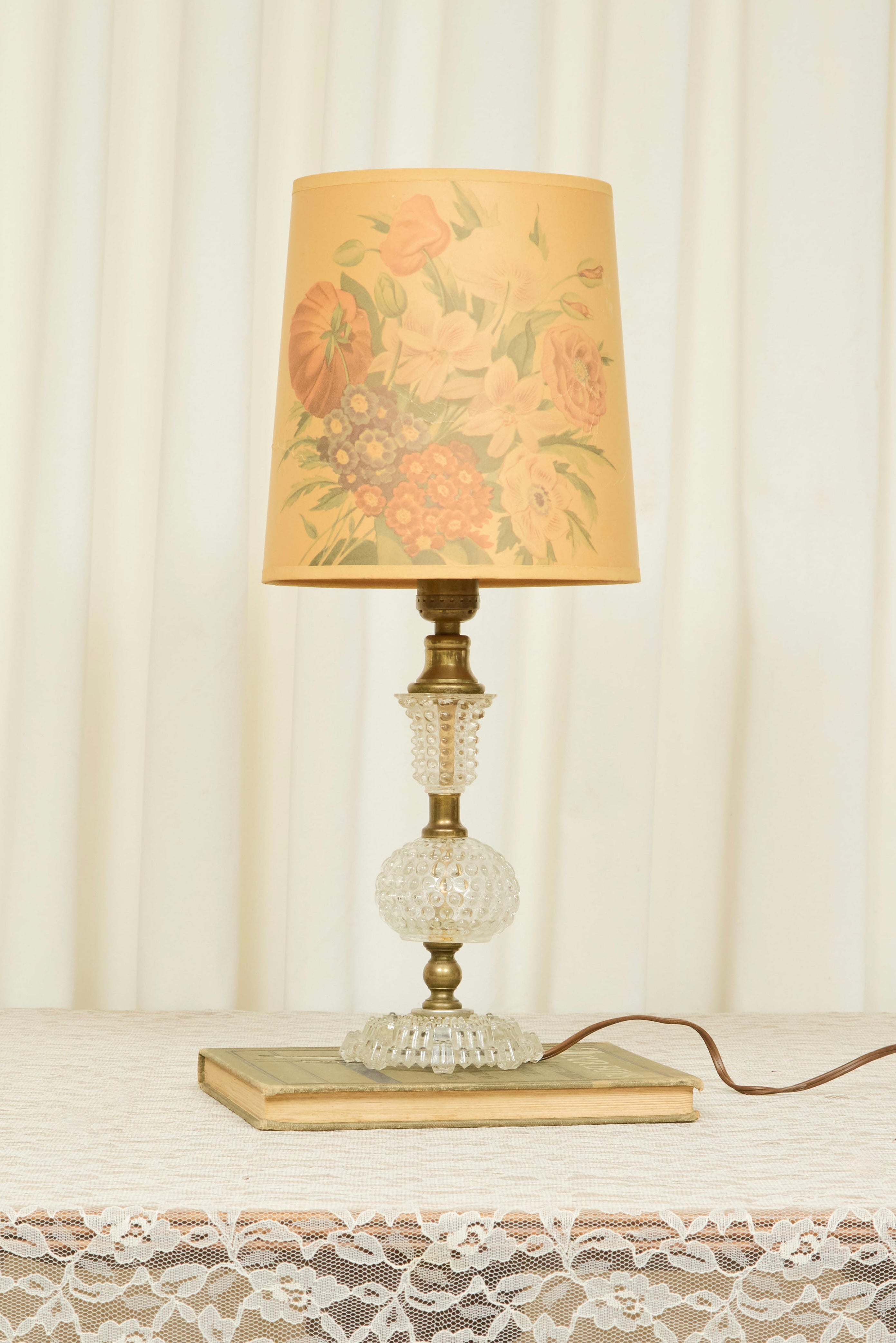 Vintage Crystal Lamp w/ Floral Shade