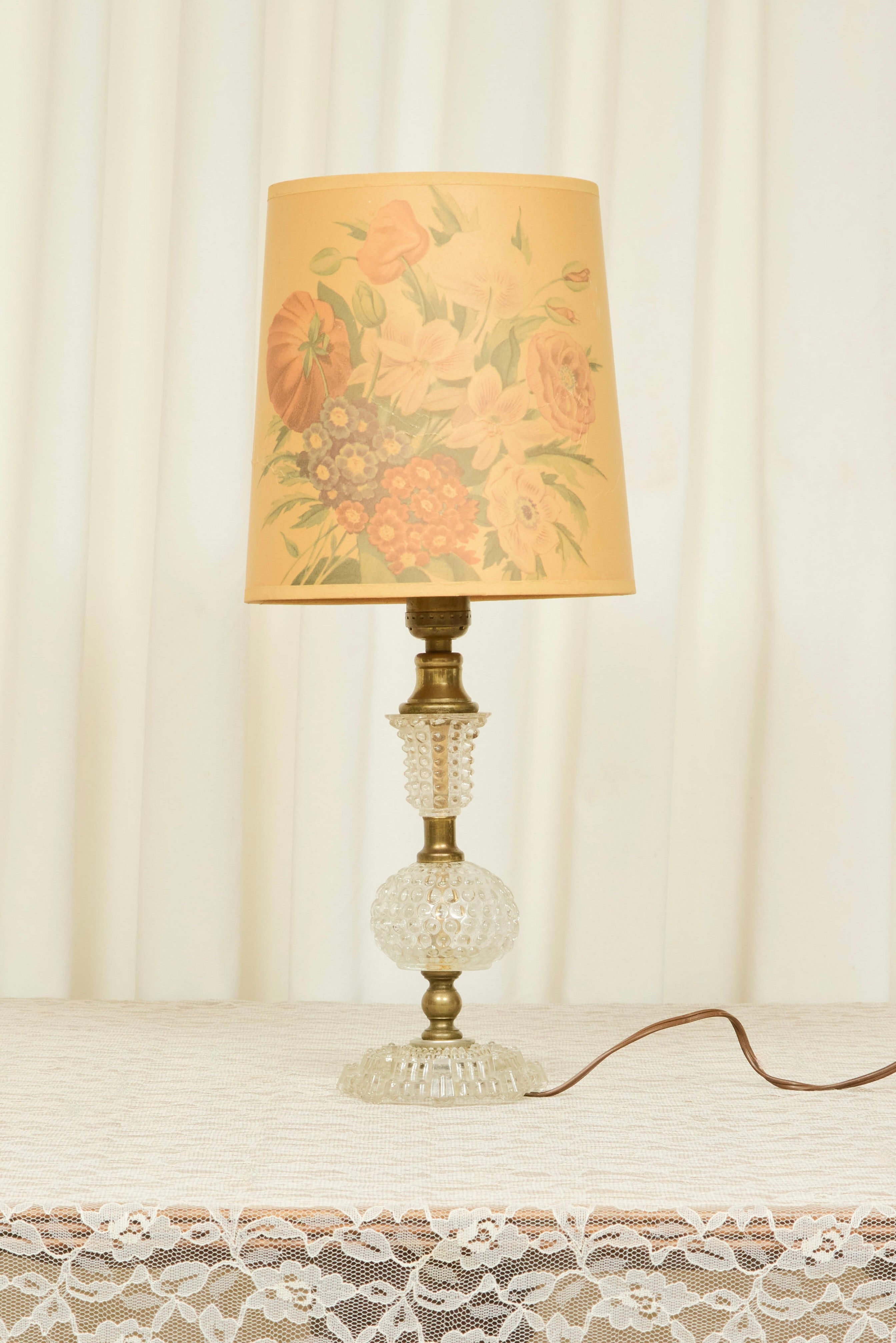 Vintage Crystal Lamp w/ Floral Shade