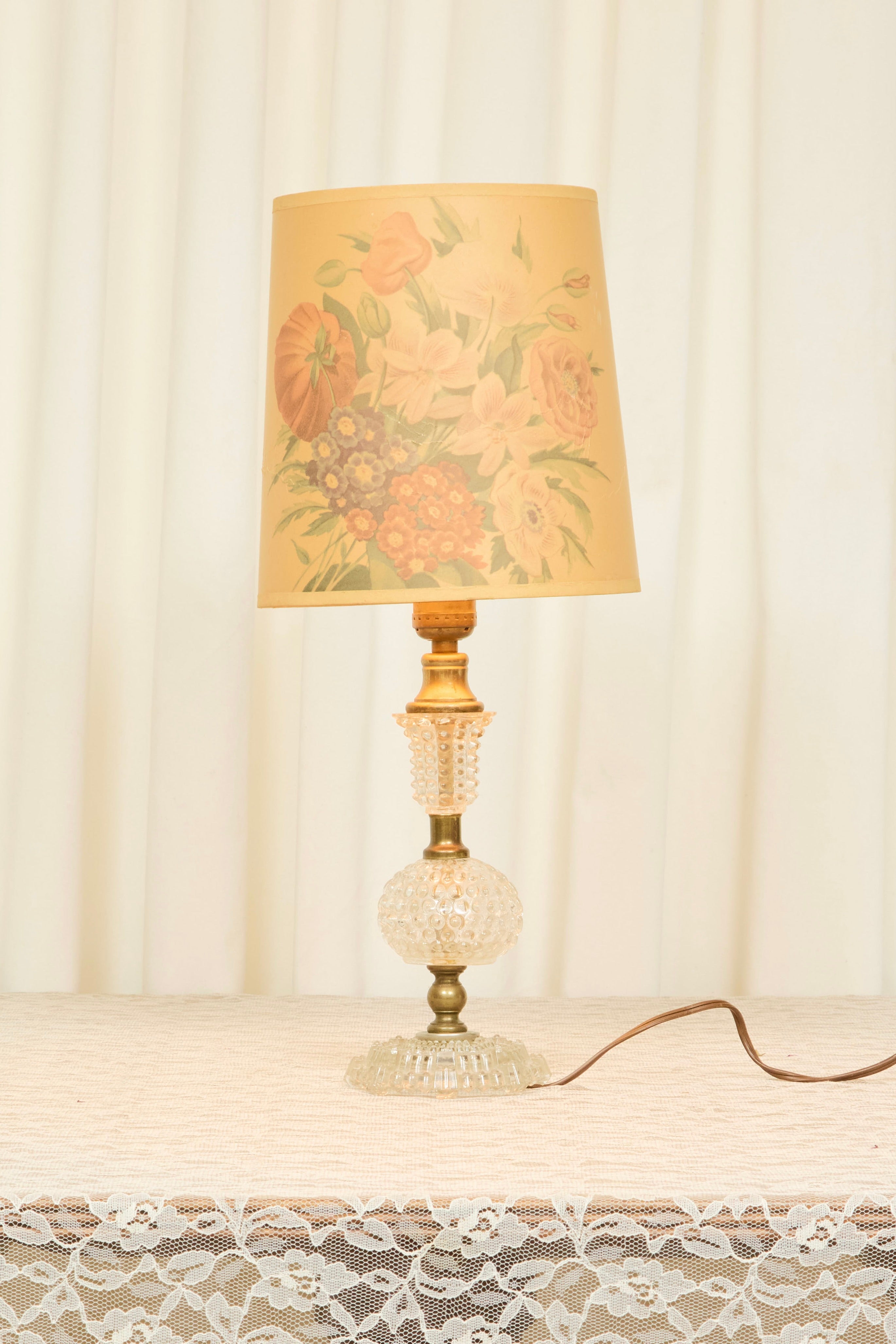 Vintage Crystal Lamp w/ Floral Shade