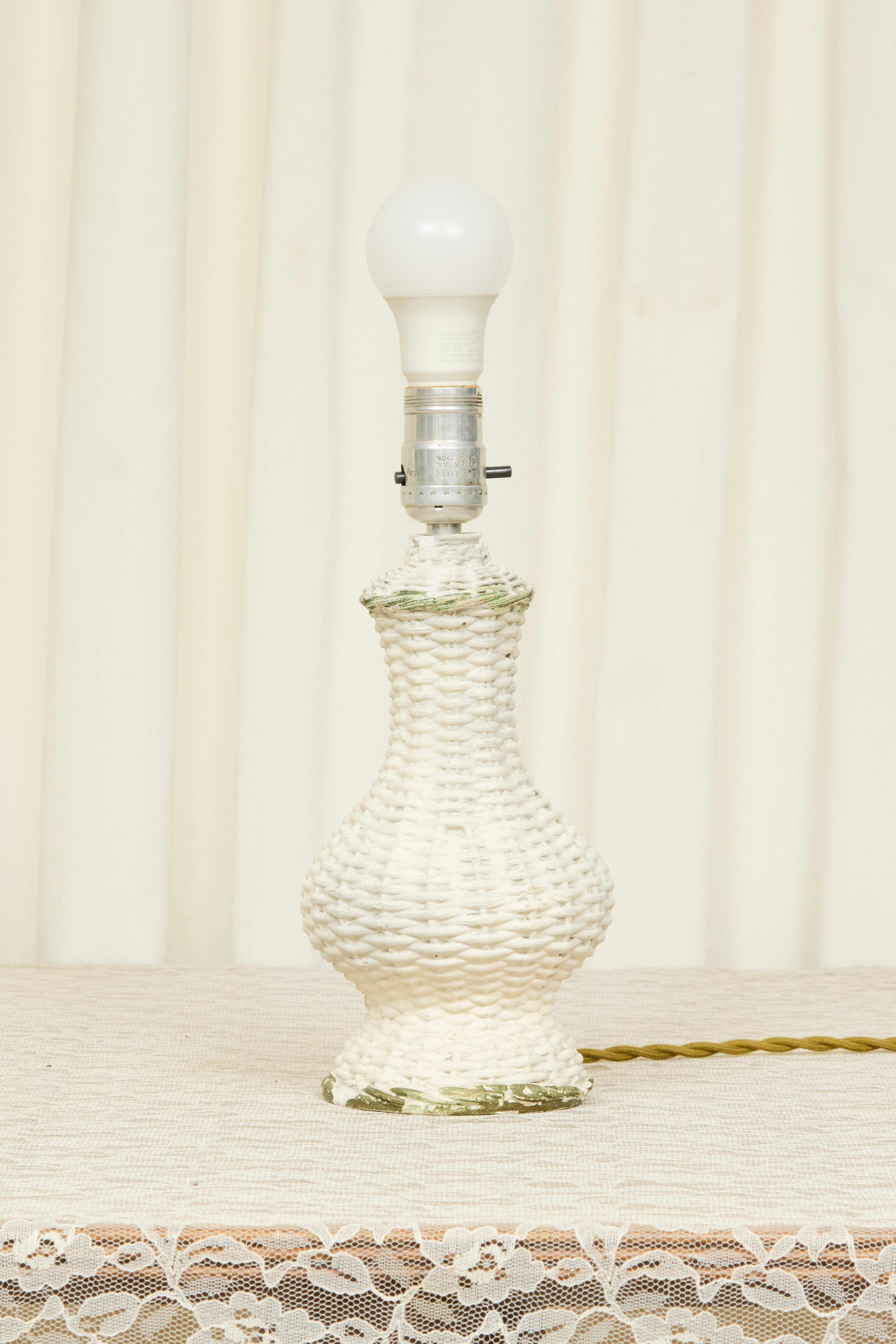 Vintage Plaster Wicker Lamp w/ Hand Painted Shade