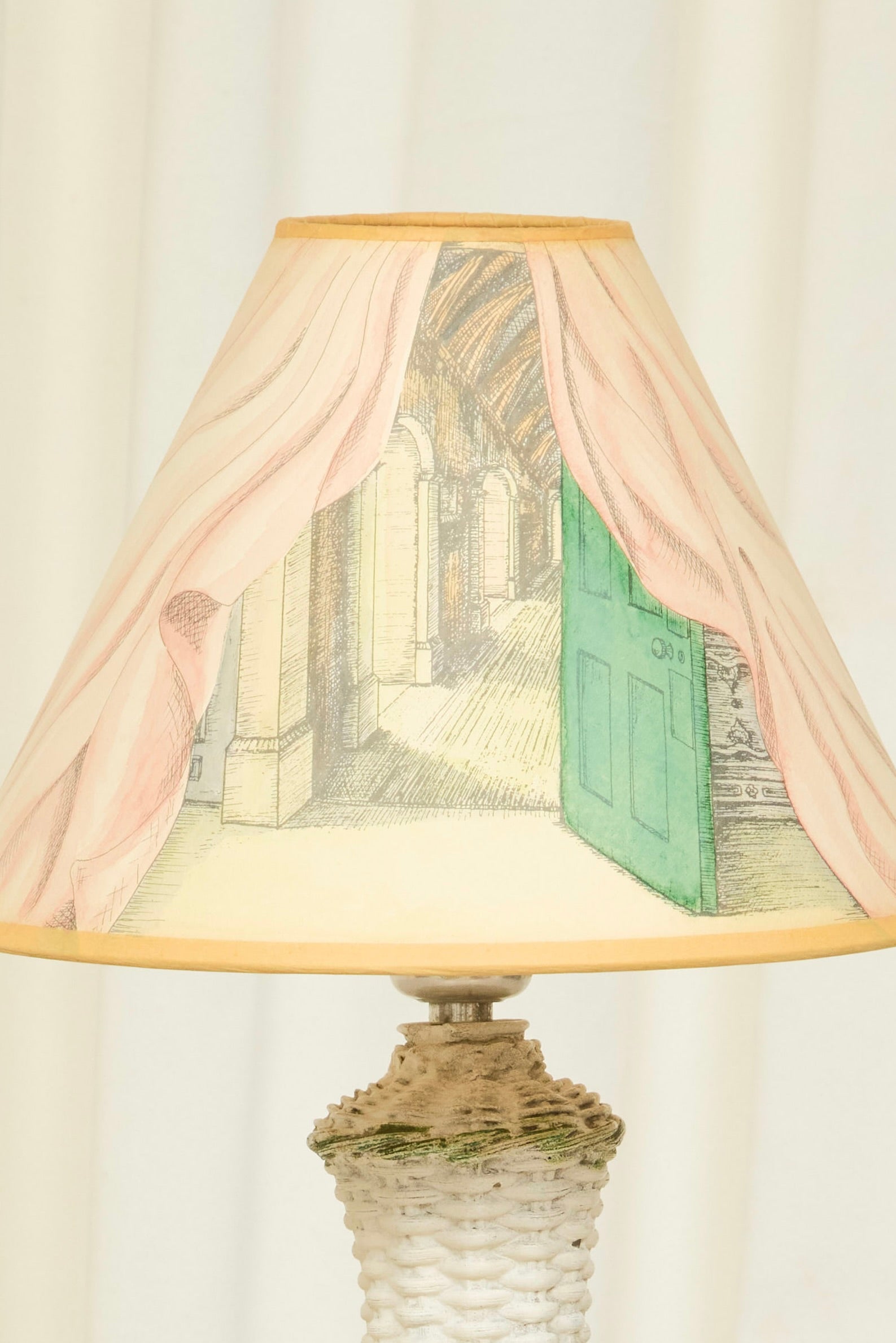 Vintage Plaster Wicker Lamp w/ Hand Painted Shade