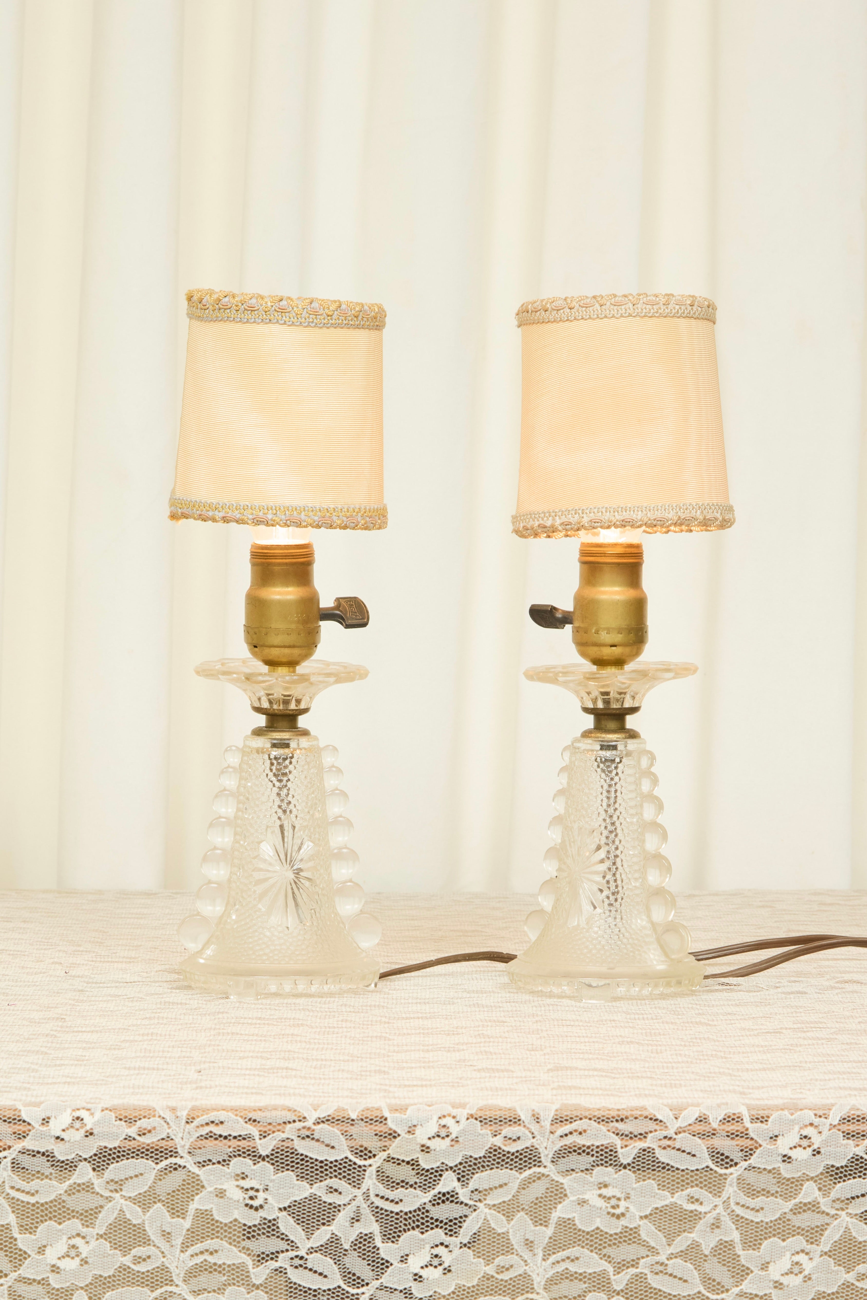 Vintage Boudoir Lamps w/ Shades Set/2