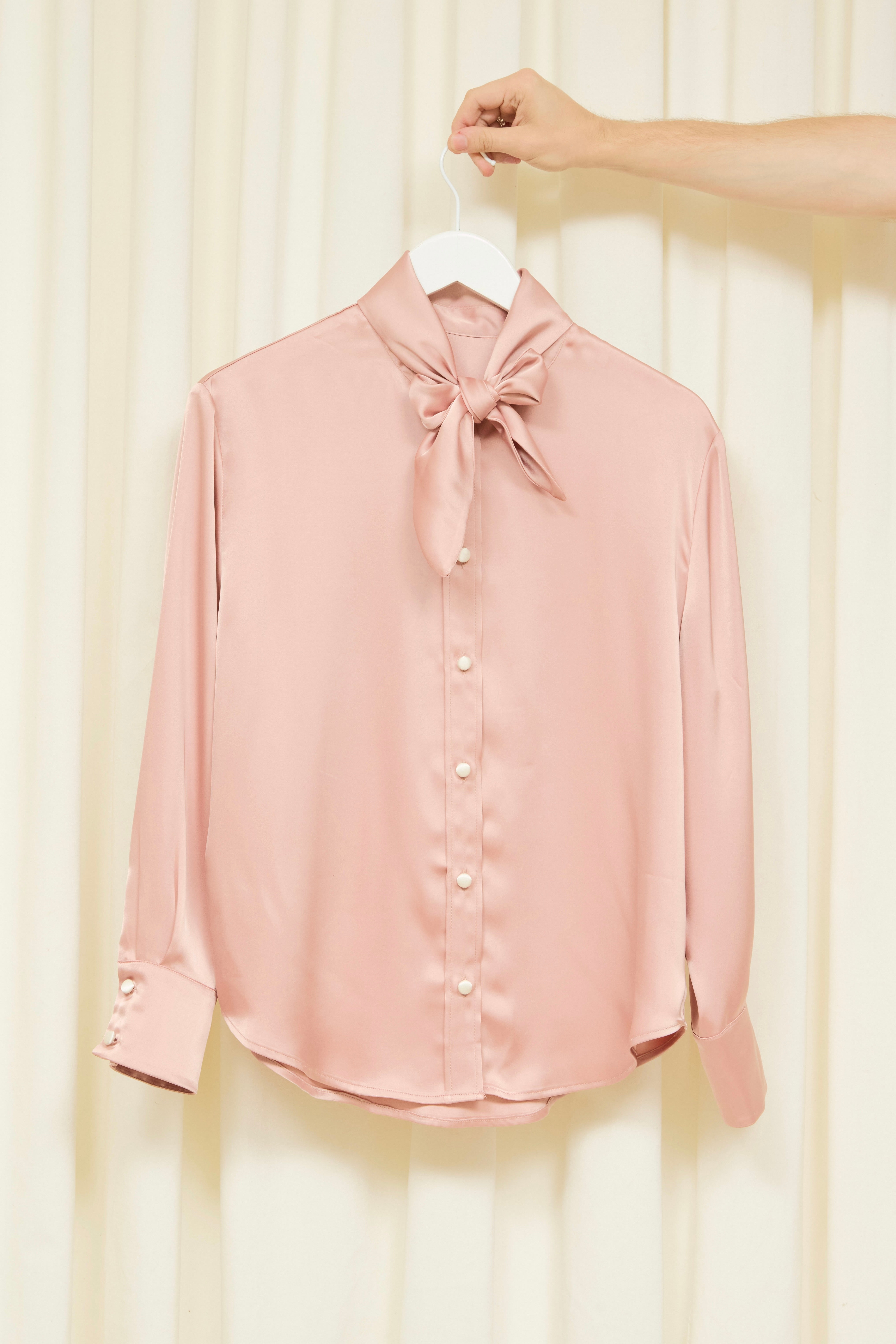 SAMPLE Luther Satin Long Sleeve Tie Shirt S