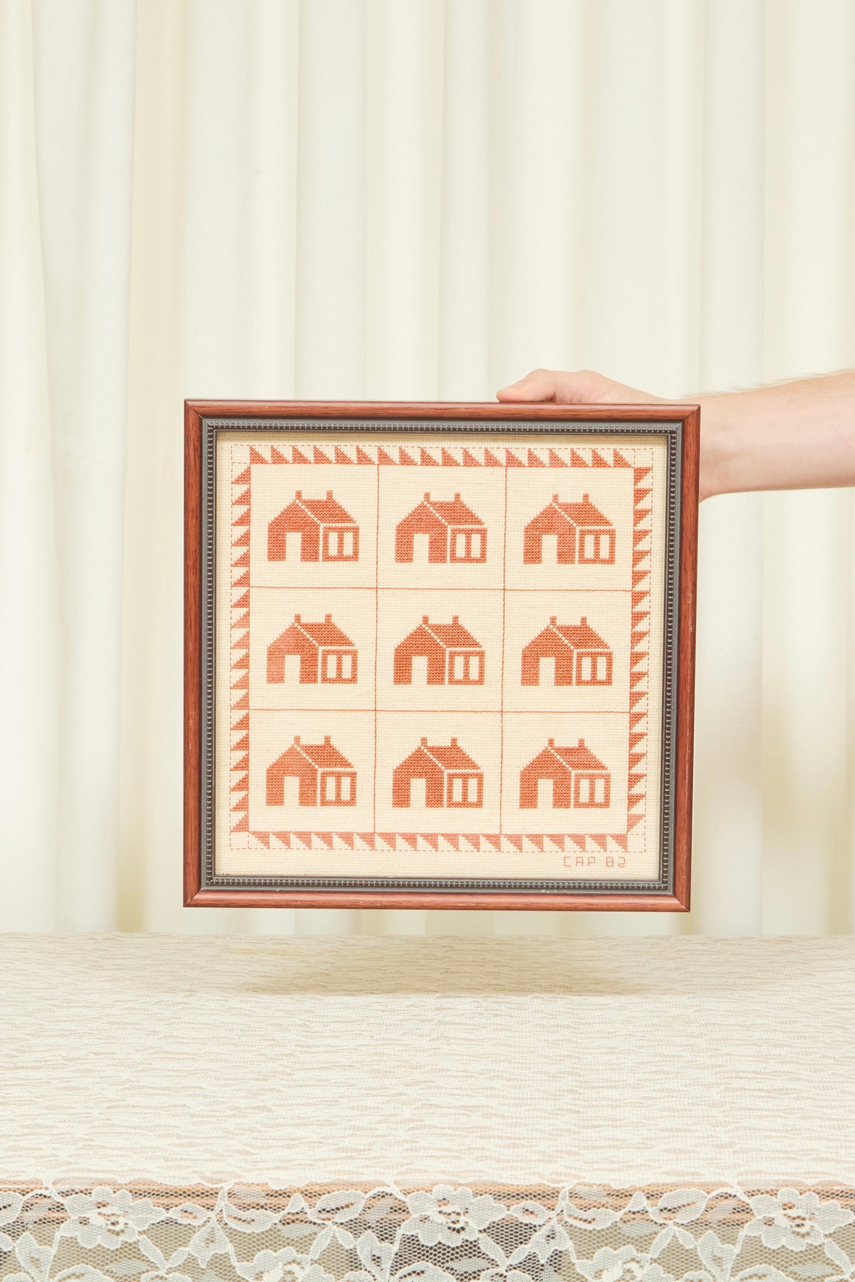 Vintage Framed Cabin Needlepoint