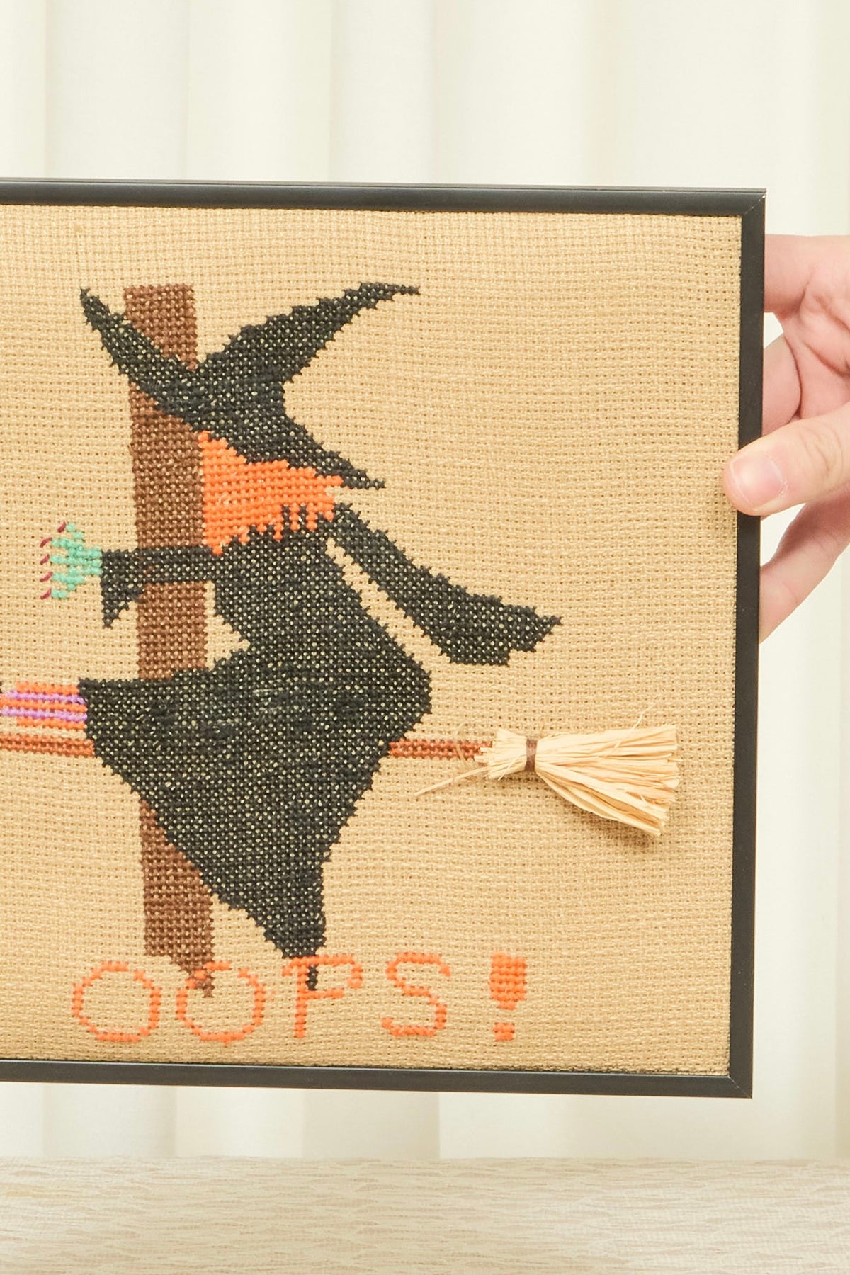 Vintage "Oops!" Witch Needlepoint