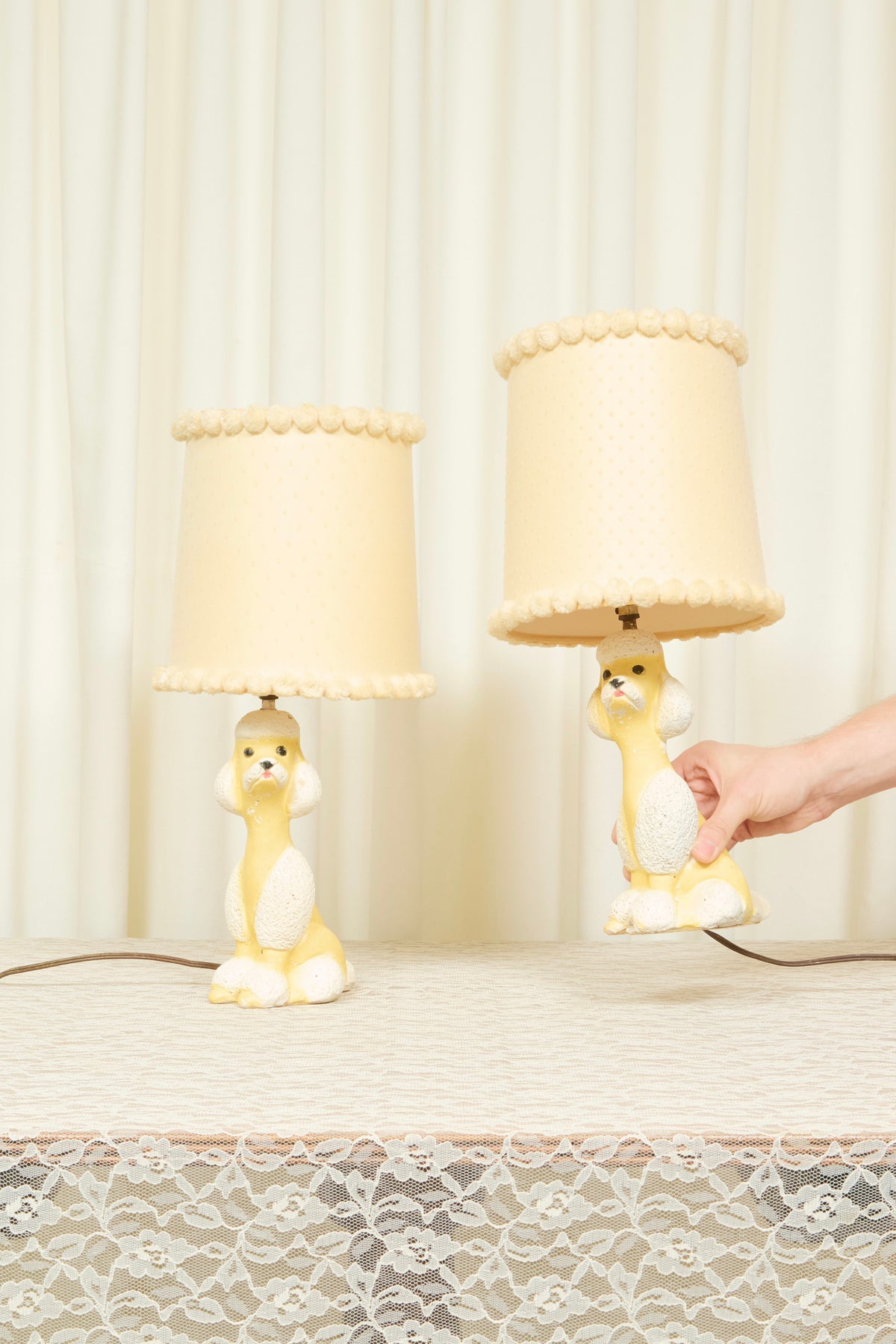 Vintage Poodle Lamp w/ Pom Pom Shades
