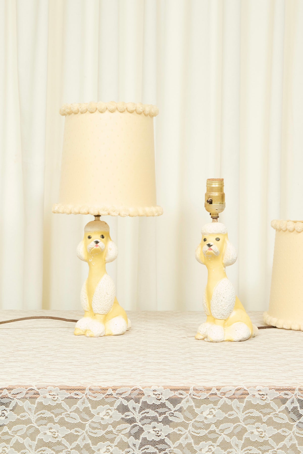 Vintage Poodle Lamp w/ Pom Pom Shades
