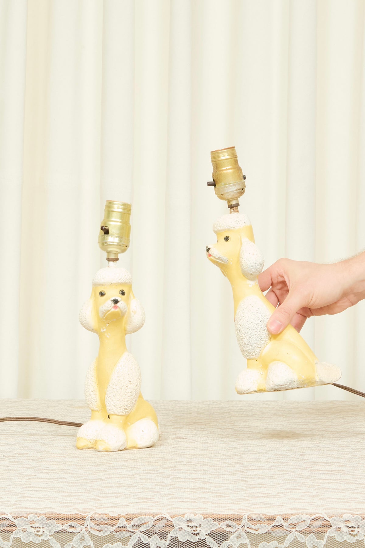 Vintage Poodle Lamp w/ Pom Pom Shades