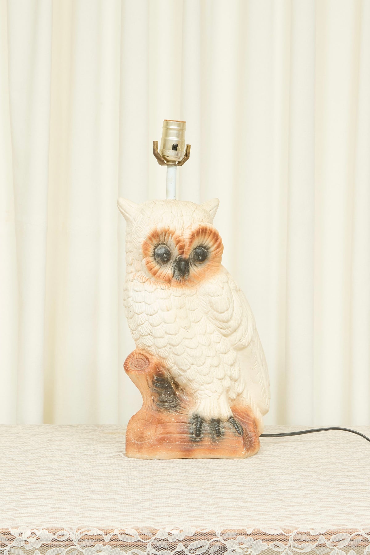 Vintage Owl Lamp w/ Plaid Lampshade