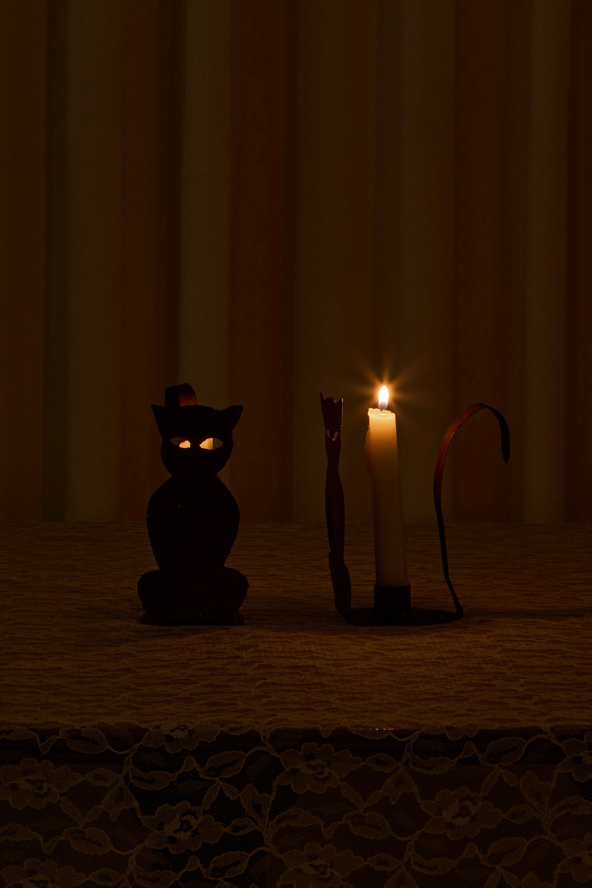 Vintage Forged Cat Candle Holders Set/2