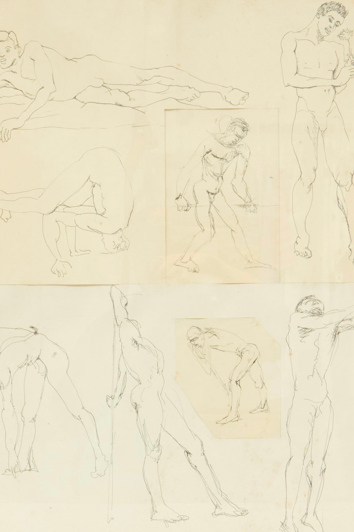 Vintage Male Nude Figure Drawing Collage
