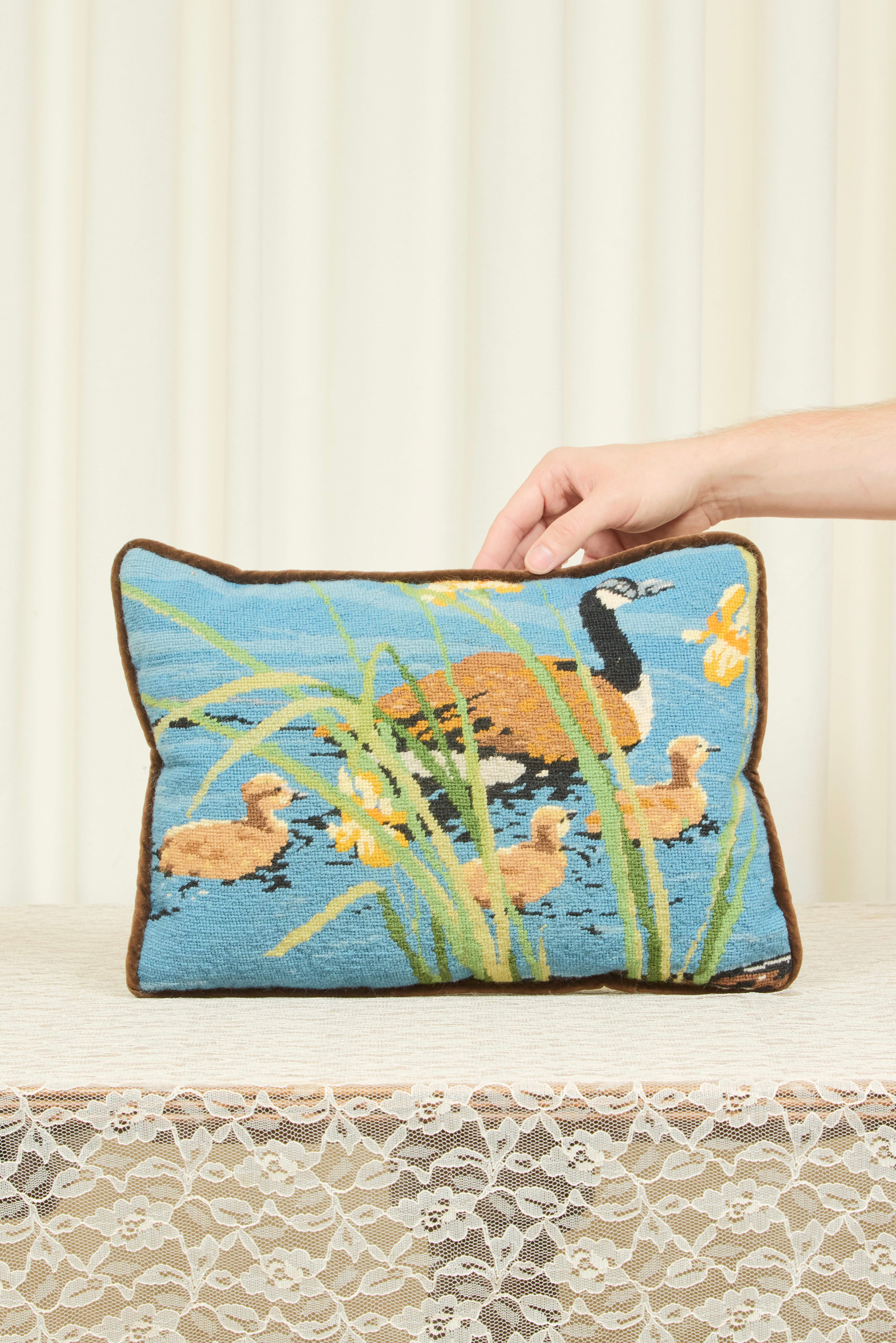 Vintage Goose Needlepoint Pillow