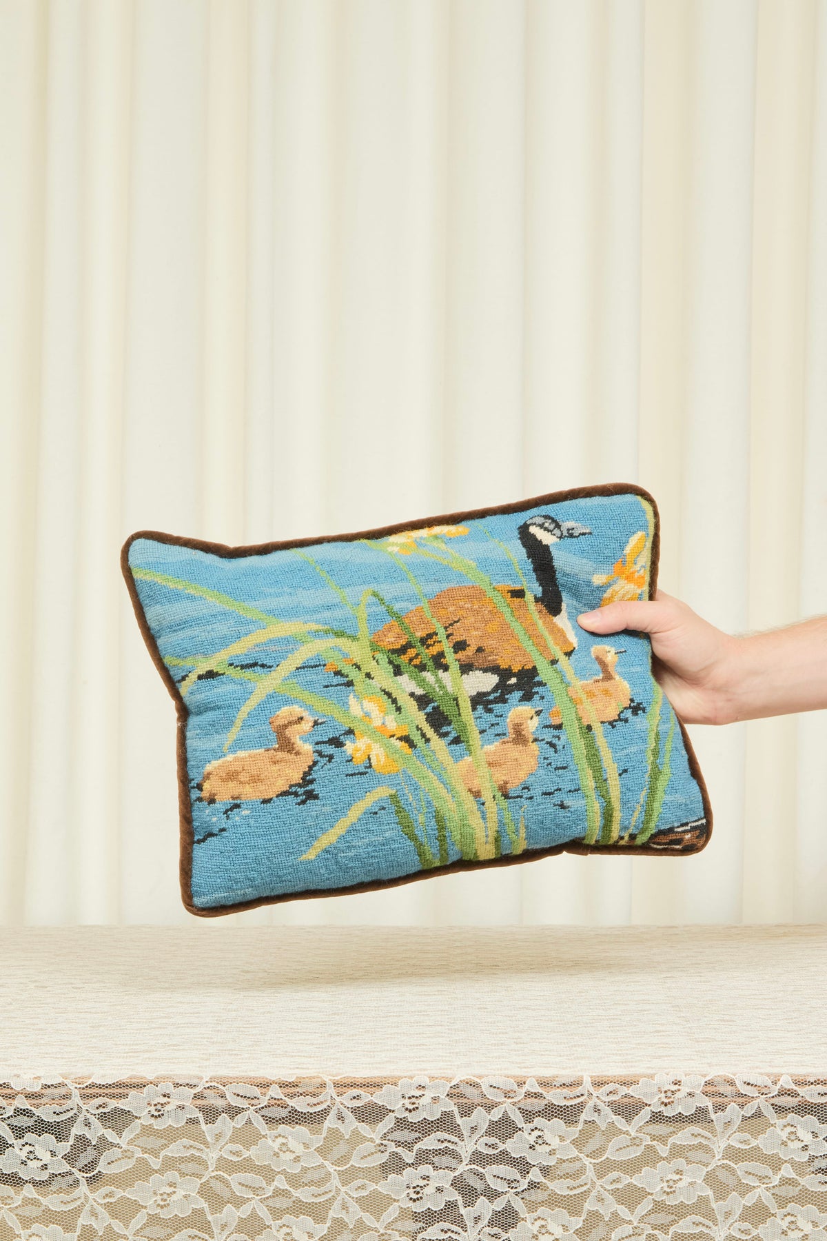 Vintage Goose Needlepoint Pillow