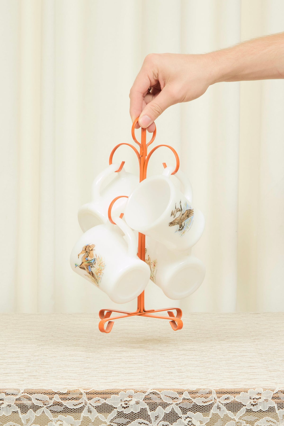 Vintage Bird Mugs/Holder Set/4