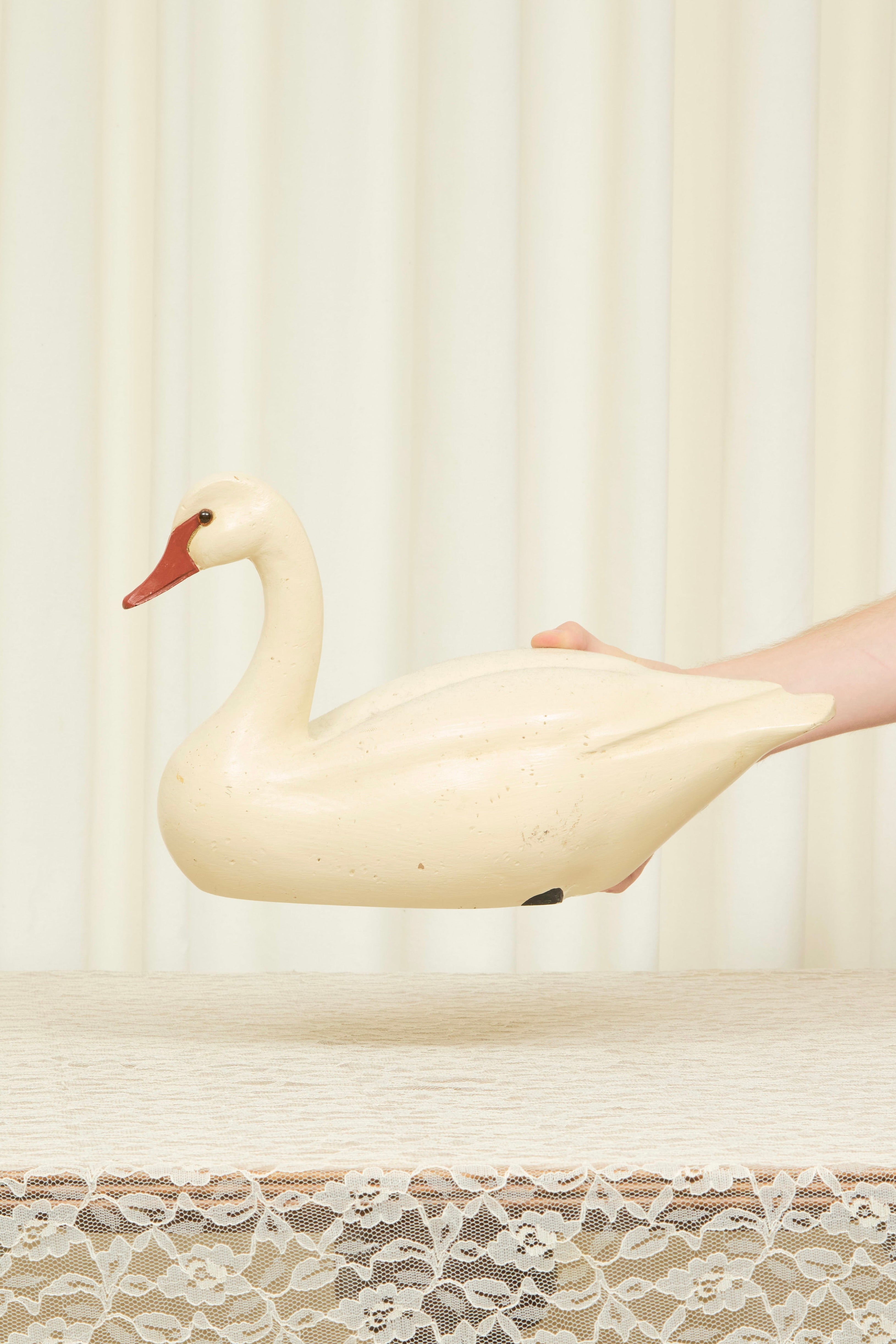 Vintage Folk Art Wooden Swan