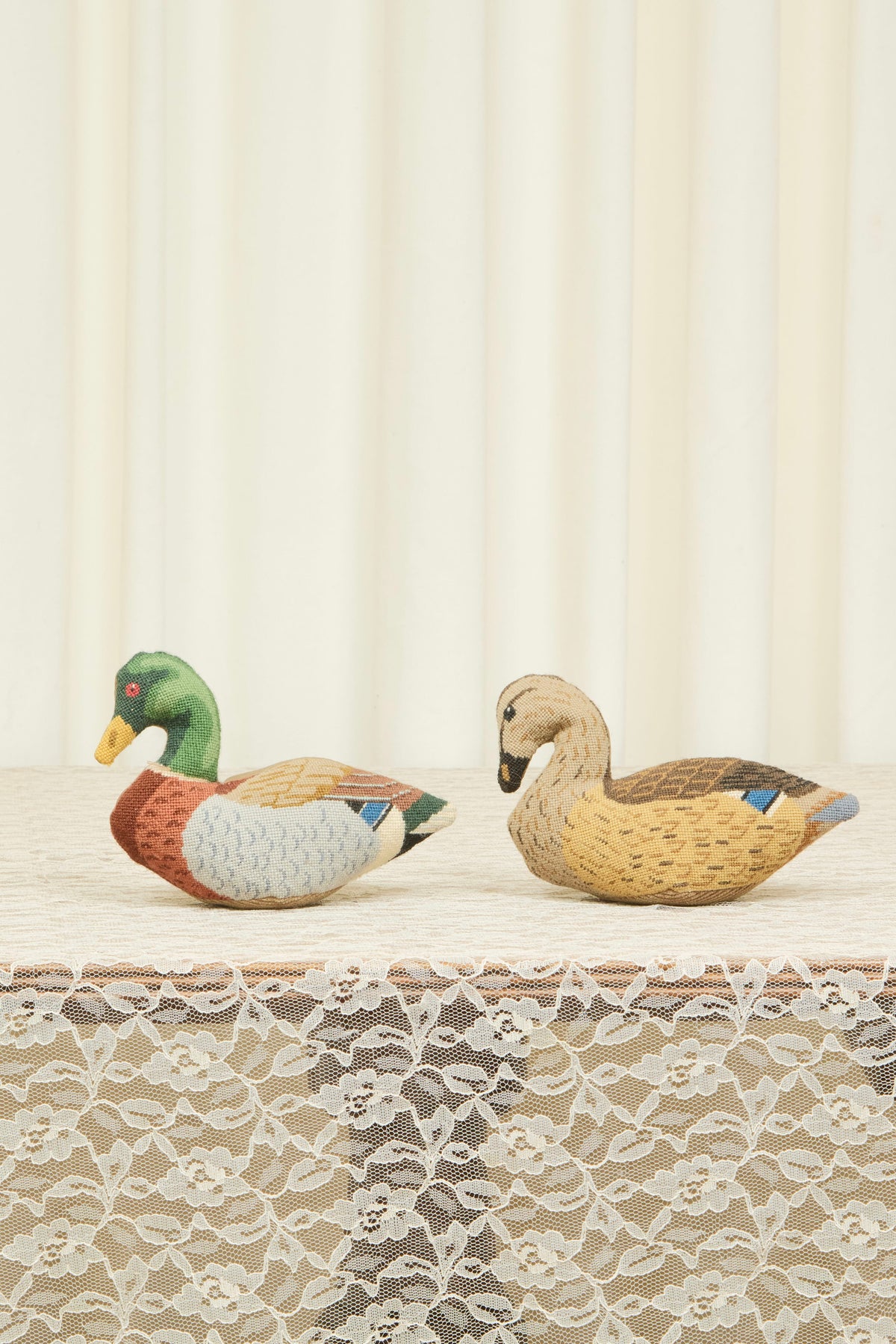 Vintage Stuffed Mallard Needlepoints Set/2