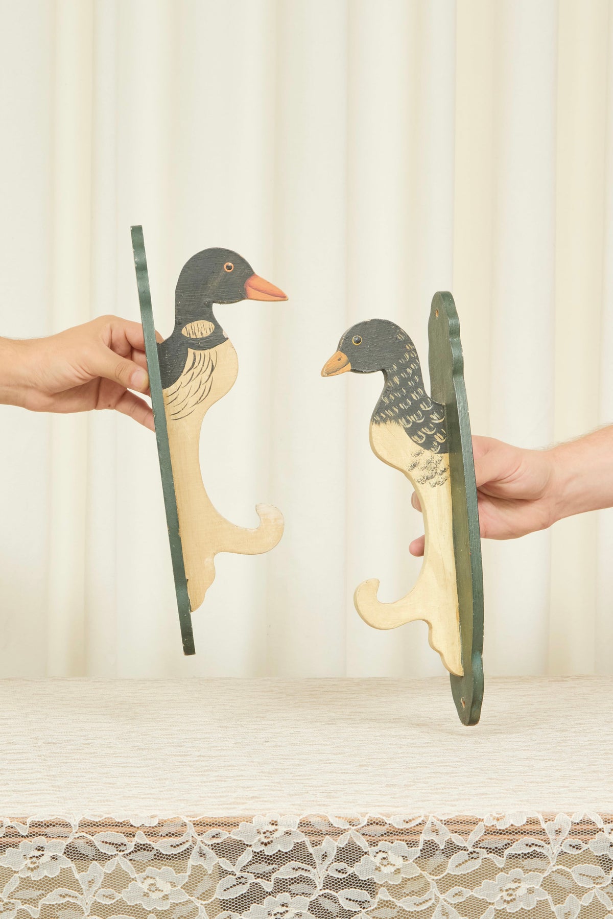 Vintage Folkart Goose Hooks Set/2