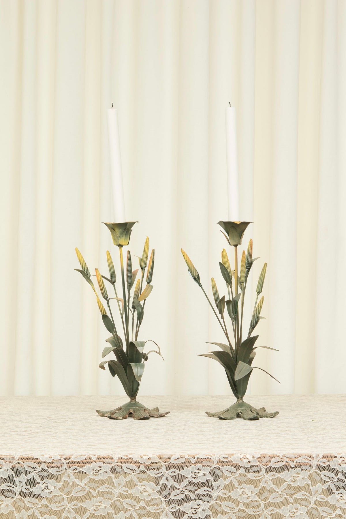 Vintage Metal Cat Tail Candle Holders Set/2