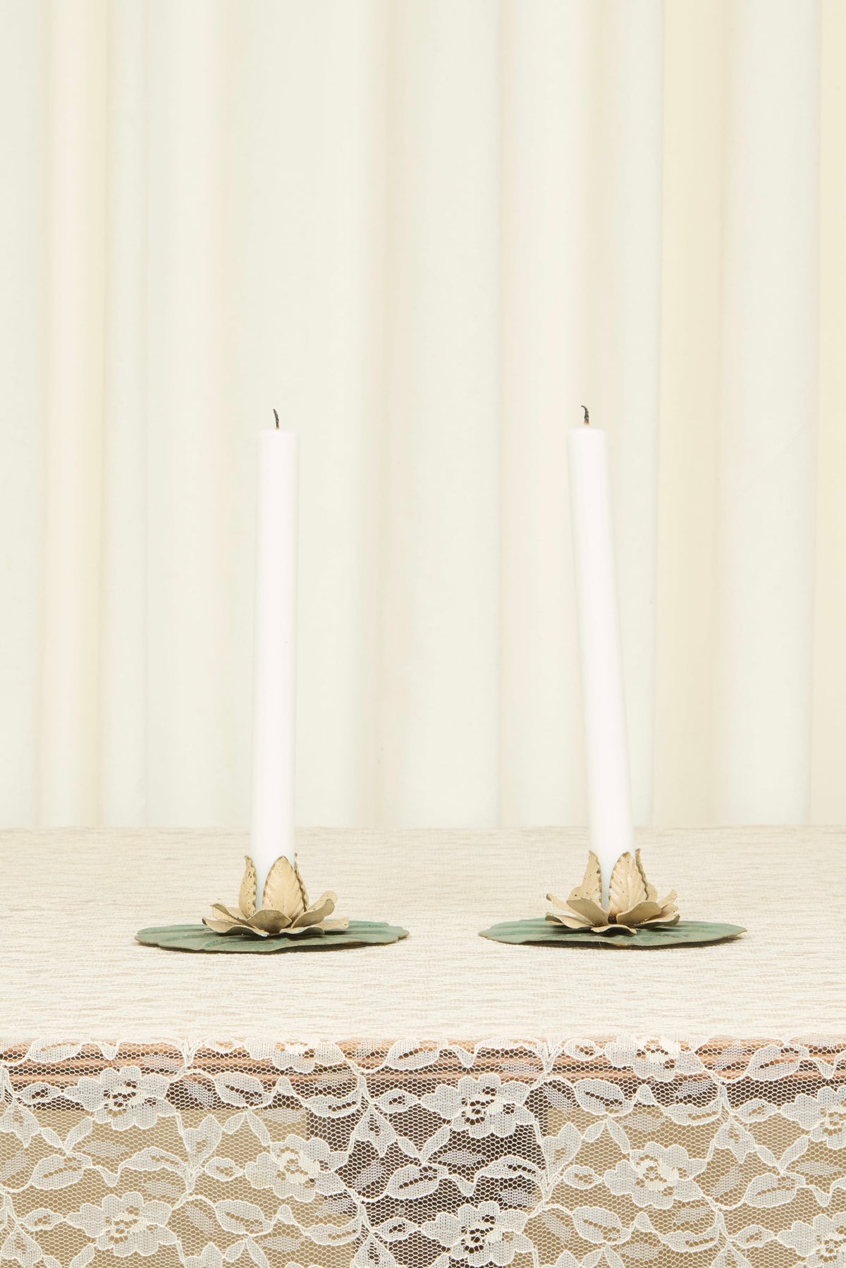 Vintage Lily Pad Candle Holder Set/2