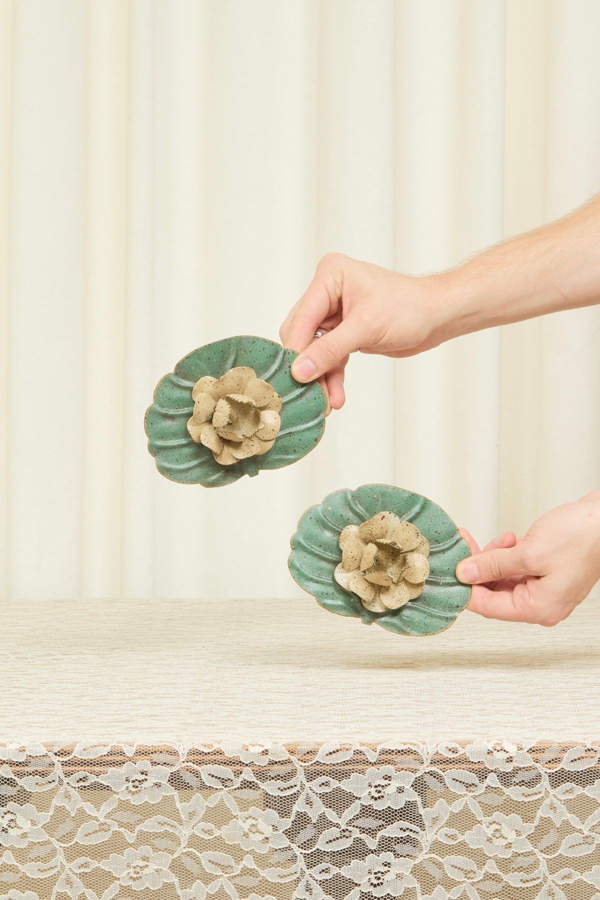 Vintage Lily Pad Candle Holder Set/2