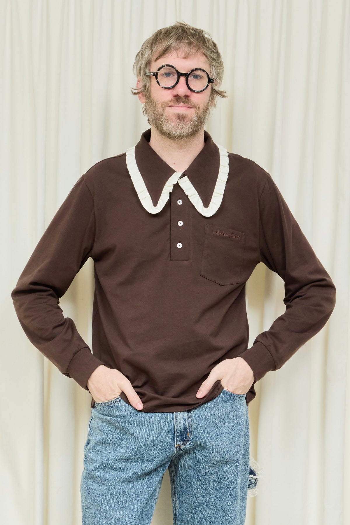 Frank Ruffle Collar Long Sleeve Polo