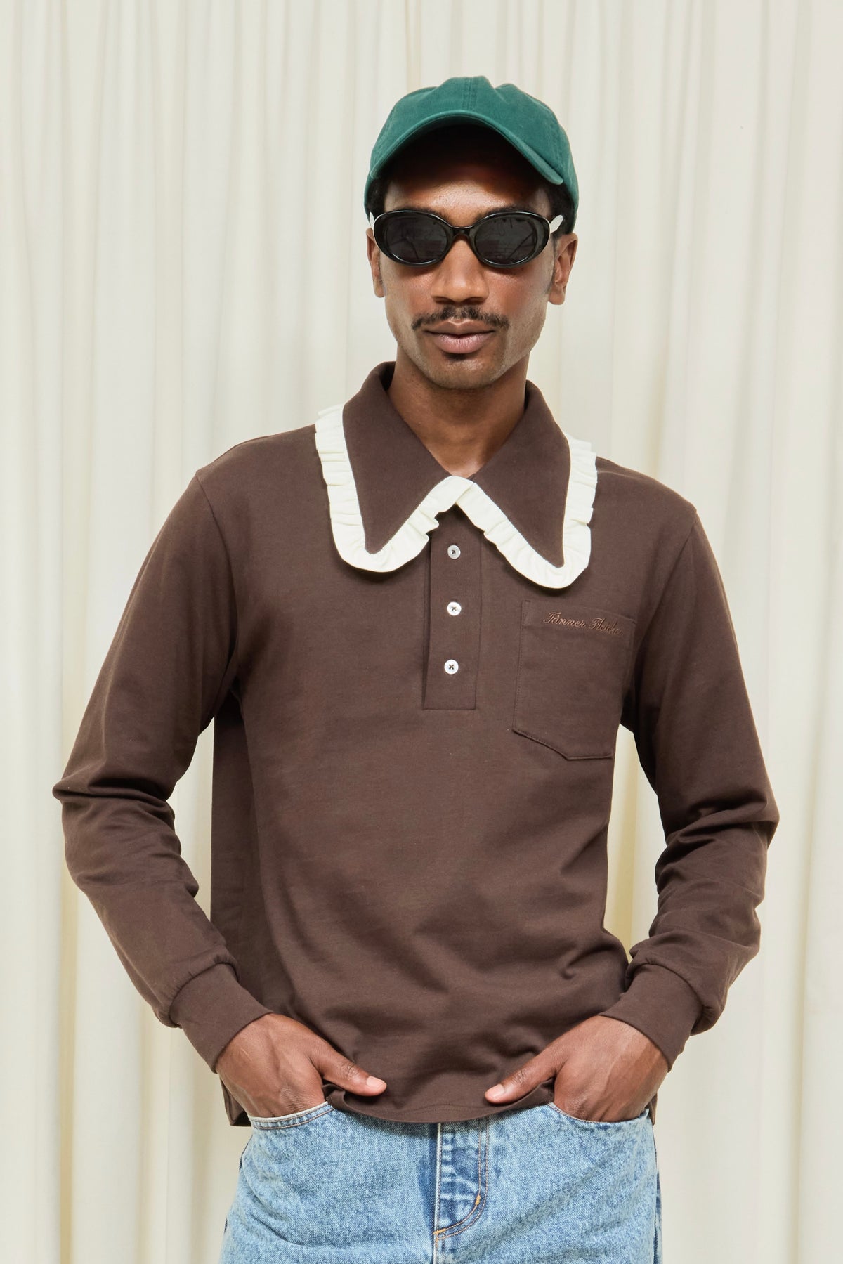Frank Ruffle Collar Long Sleeve Polo