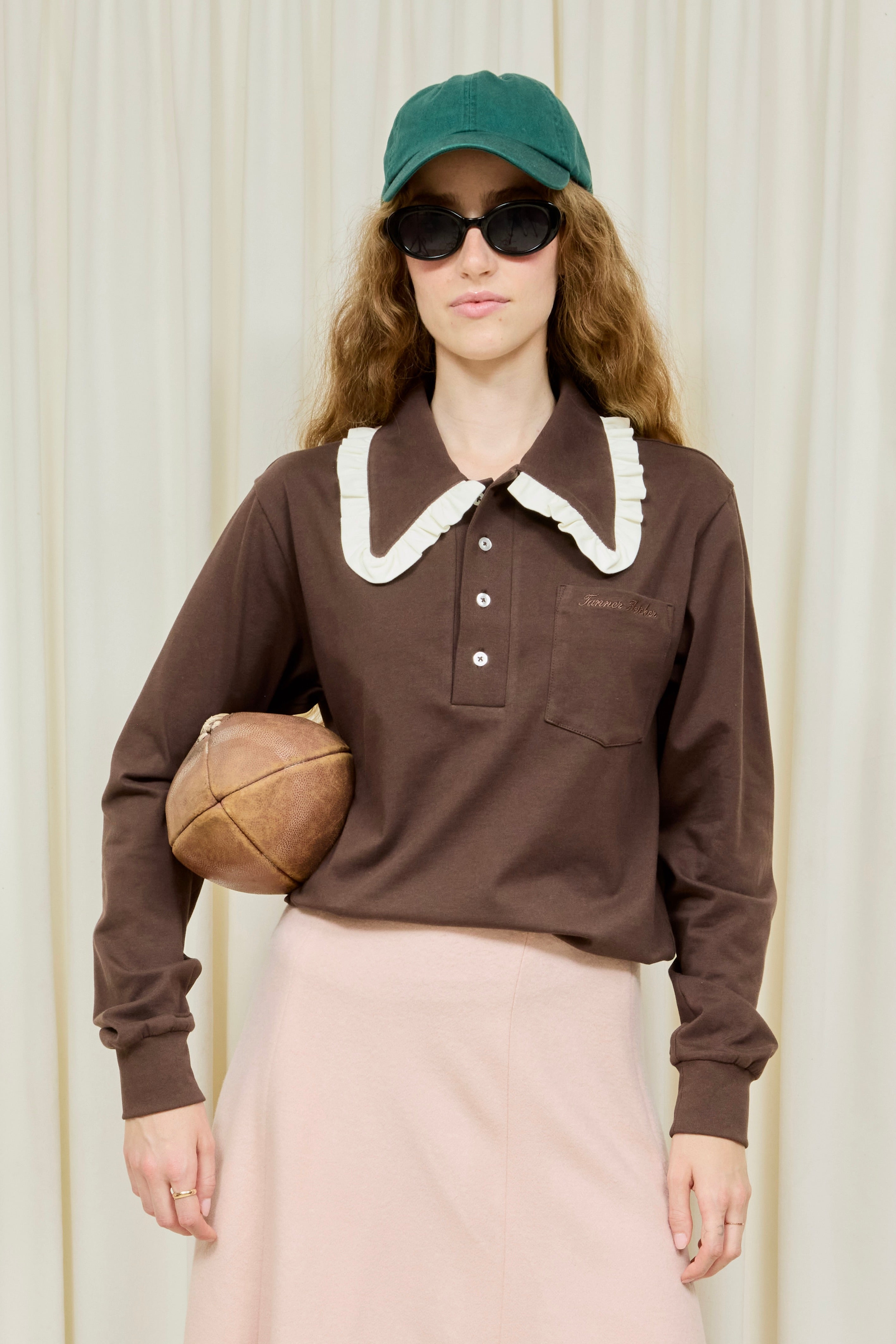 Frank Ruffle Collar Long Sleeve Polo