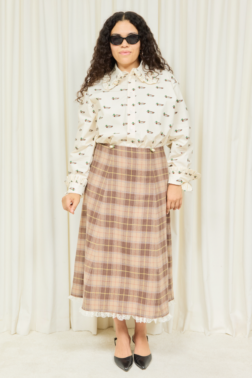 Wilma Plaid Flannel Midi Skirt