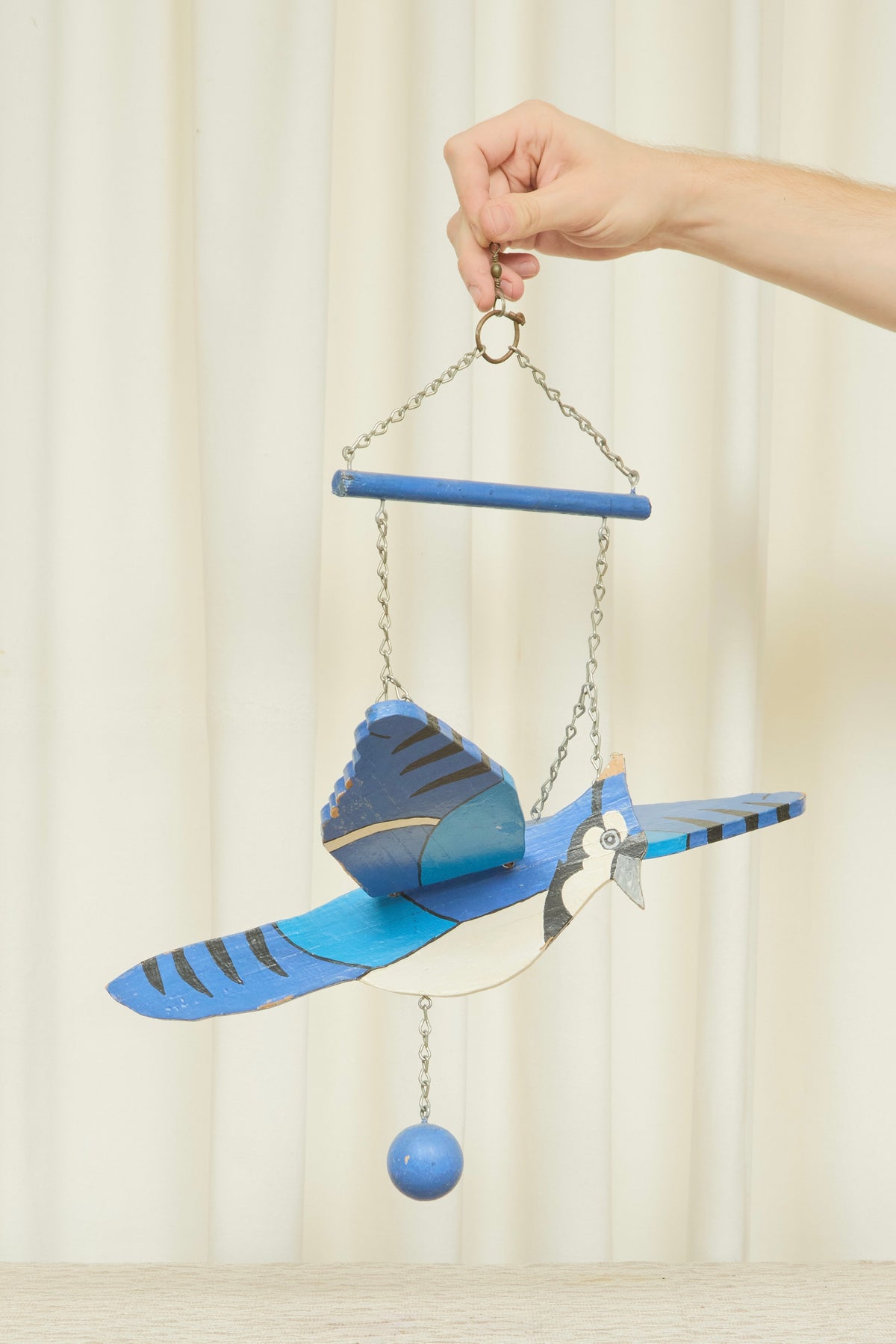 Vintage Folk Art Blue Jay Hanging