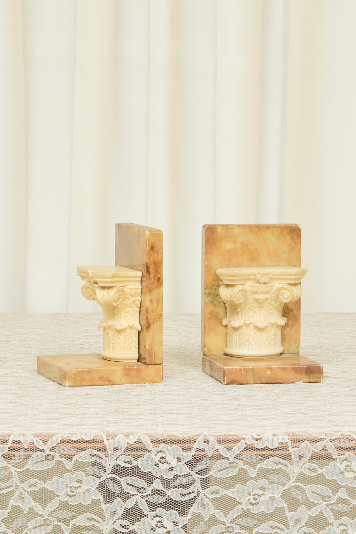Vintage Marble Column Bookends Set/2
