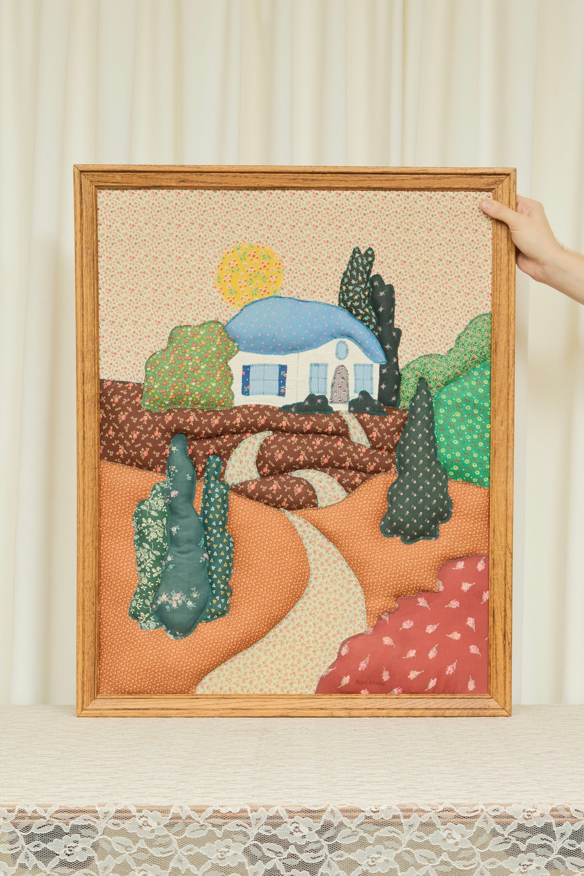 Vintage Upholstered Cottage Scene