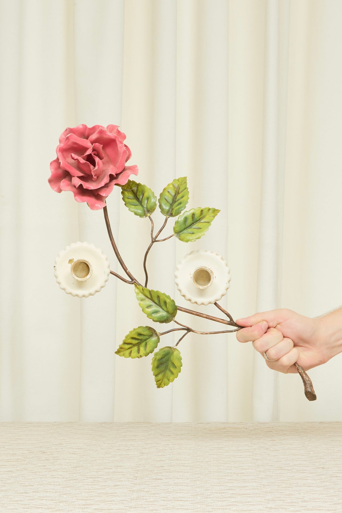Vintage Metal Rose Candle Holder
