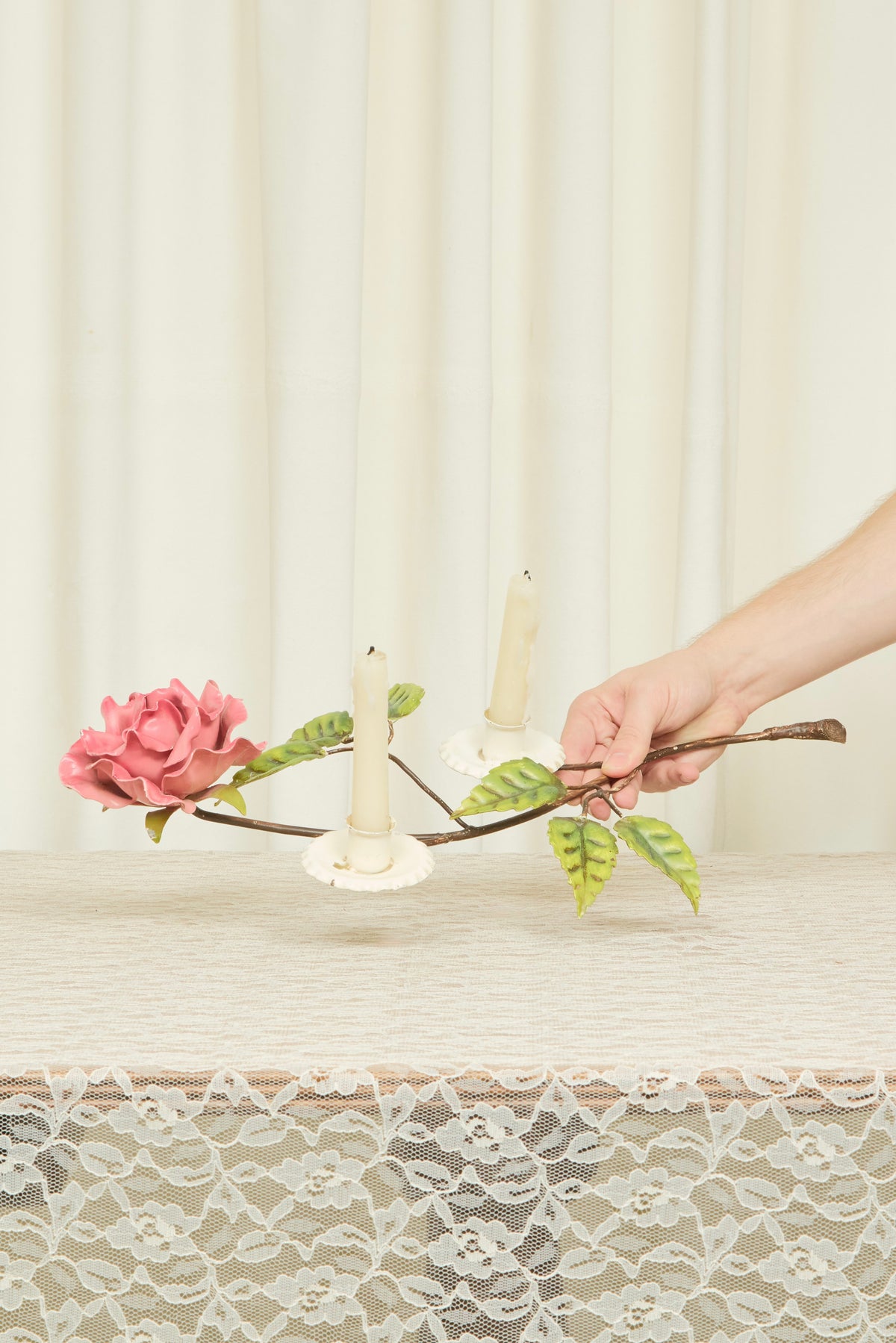 Vintage Metal Rose Candle Holder