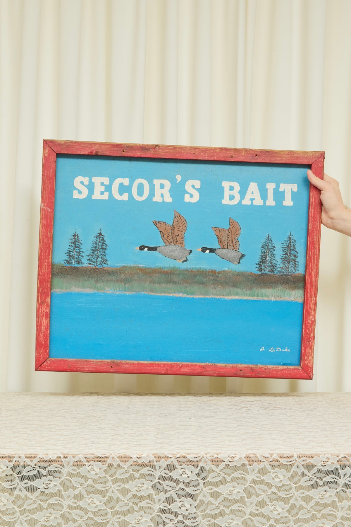 Vintage "Secor's Bait" Metal Shop Sign