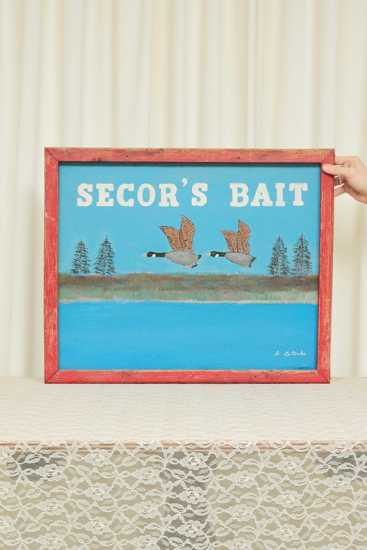 Vintage "Secor's Bait" Metal Shop Sign