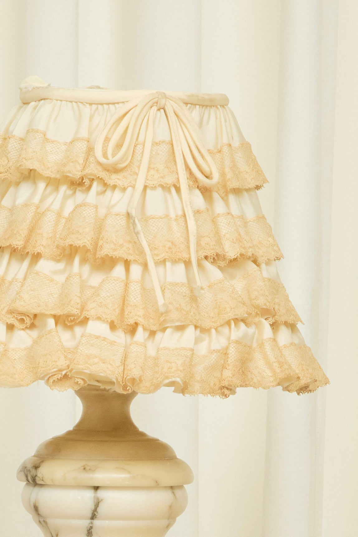 Vintage Alabaster Lamp w/ Lace Ruffle Shade