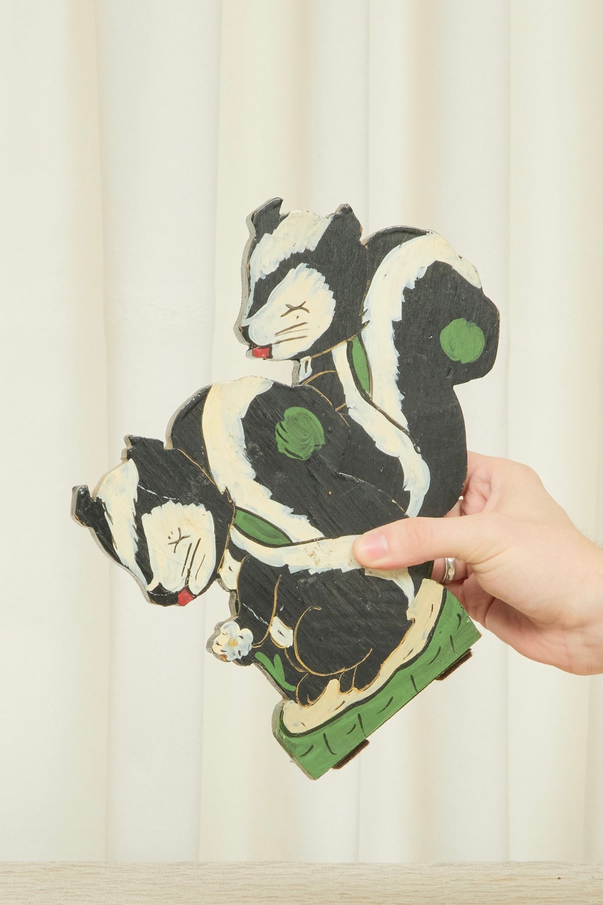 Vintage Folk Art Skunk Bookends Set/2